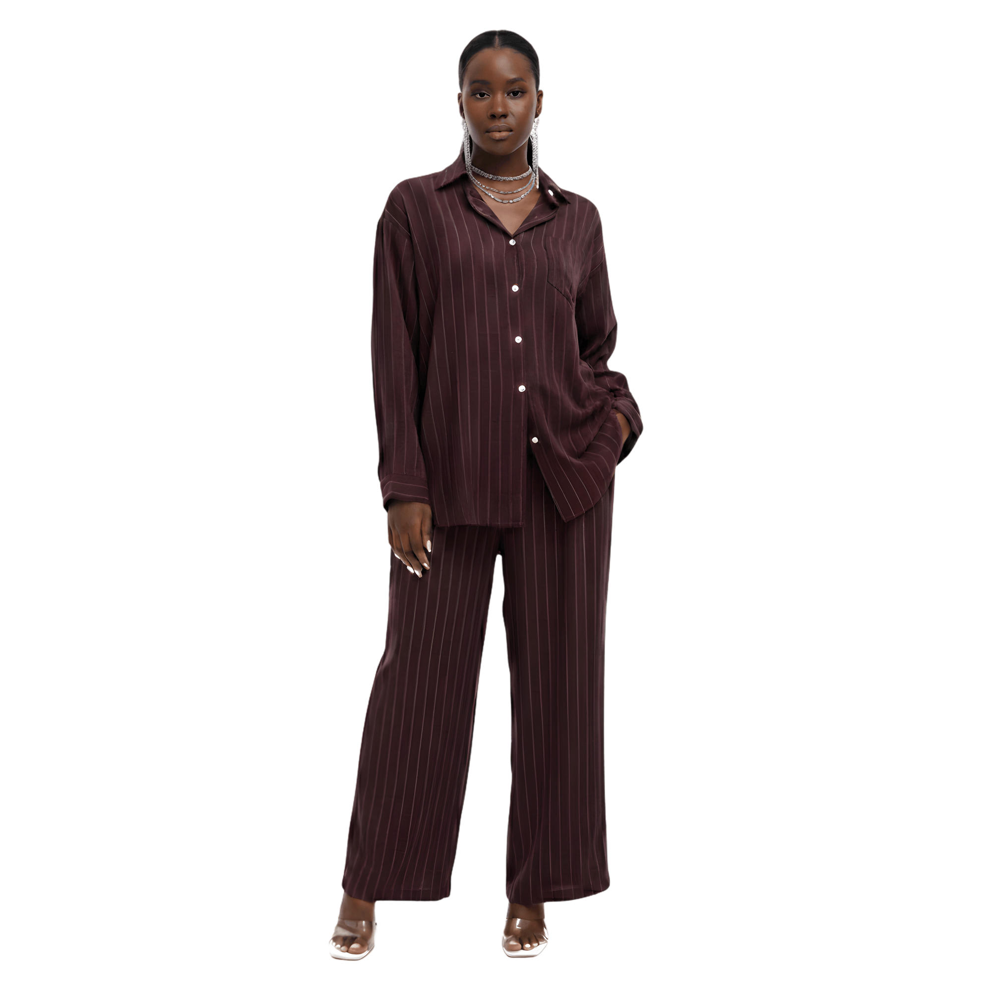 ESSENTIALS5IVE LOOSE FIT STRIPED 2PC SET  زوج (SHIRT & PANTS قميص وبنطلون) “JANE LEE"