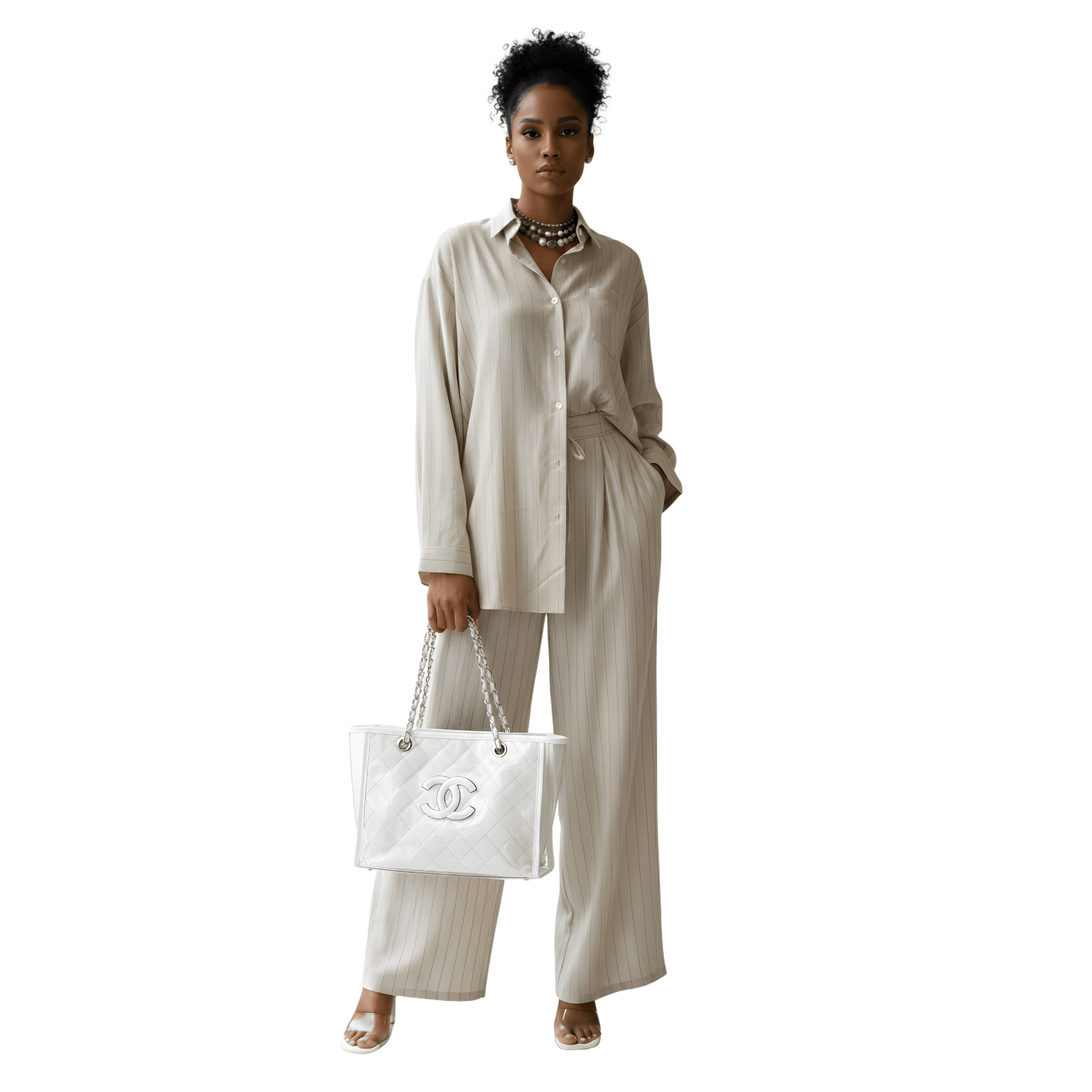 ESSENTIALS5IVE LOOSE FIT STRIPED 2PC SET  زوج (SHIRT & PANTS قميص وبنطلون) “JANE LEE"