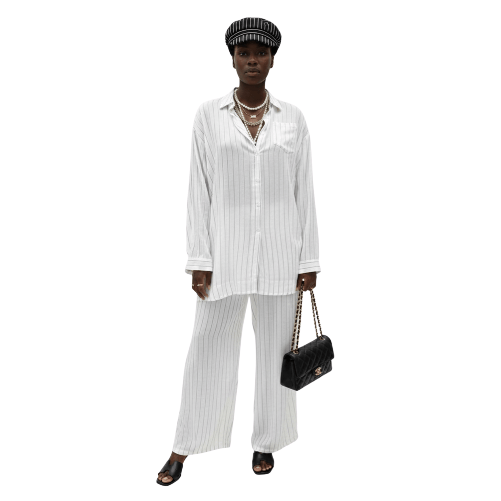 ESSENTIALS5IVE LOOSE FIT STRIPED 2PC SET  زوج (SHIRT & PANTS قميص وبنطلون) “JANE LEE"