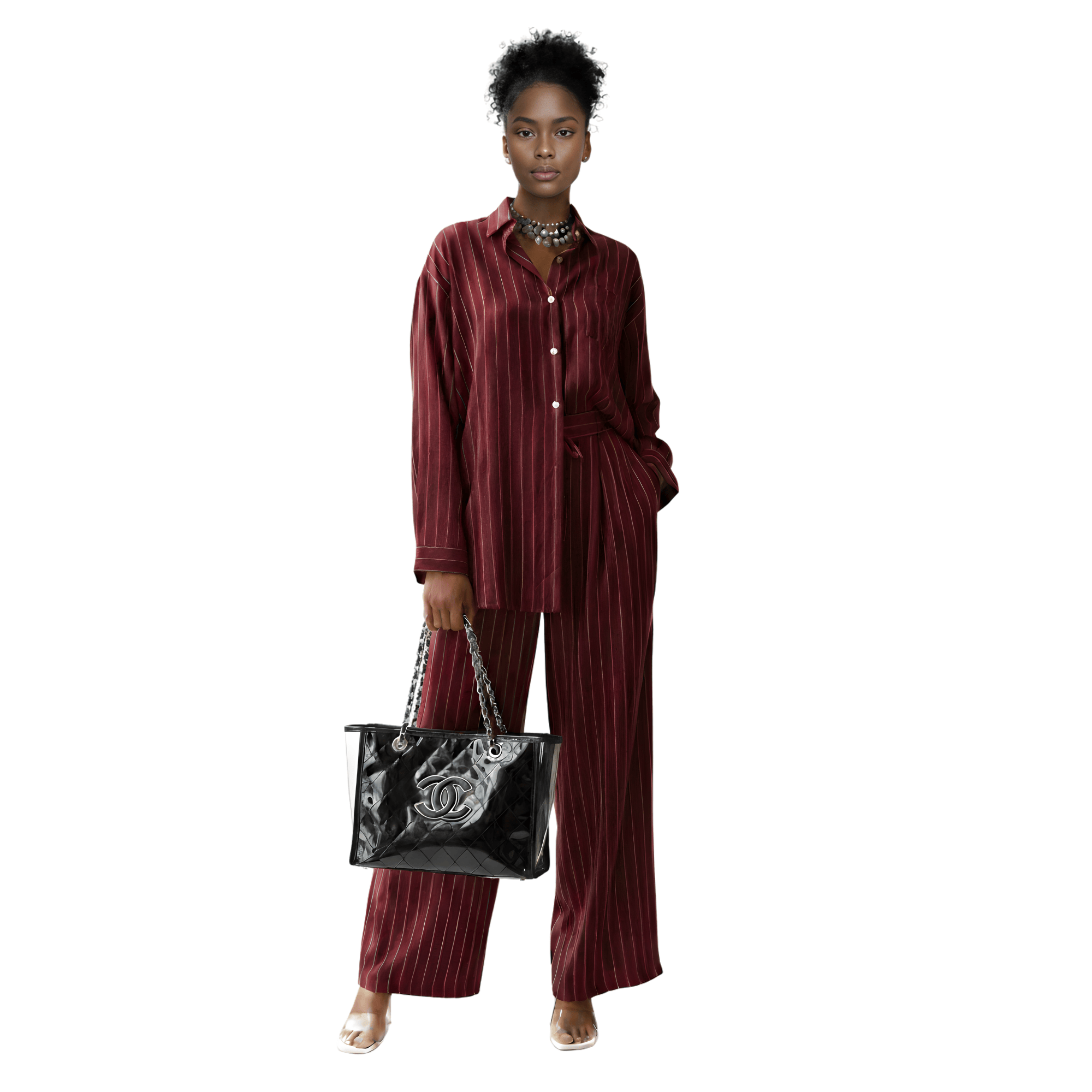 ESSENTIALS5IVE LOOSE FIT STRIPED 2PC SET  زوج (SHIRT & PANTS قميص وبنطلون) “JANE LEE"
