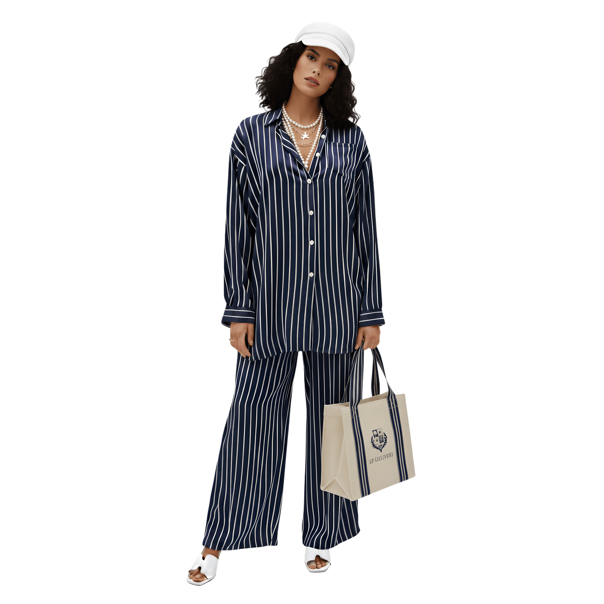 ESSENTIALS5IVE LOOSE FIT STRIPED 2PC SET  زوج (SHIRT & PANTS قميص وبنطلون) “JANE LEE"