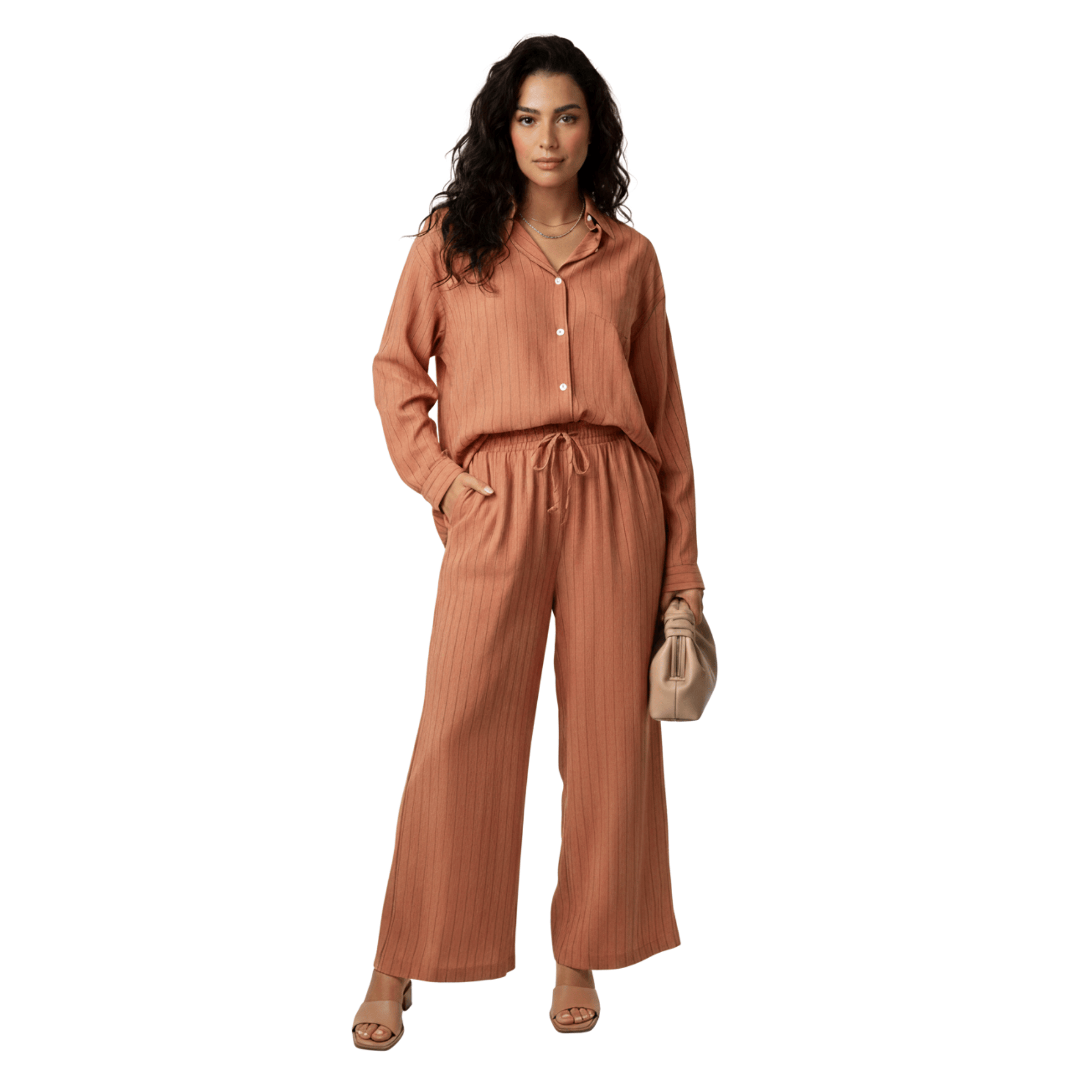 ESSENTIALS5IVE LOOSE FIT STRIPED 2PC SET  زوج (SHIRT & PANTS قميص وبنطلون) “JANE LEE"