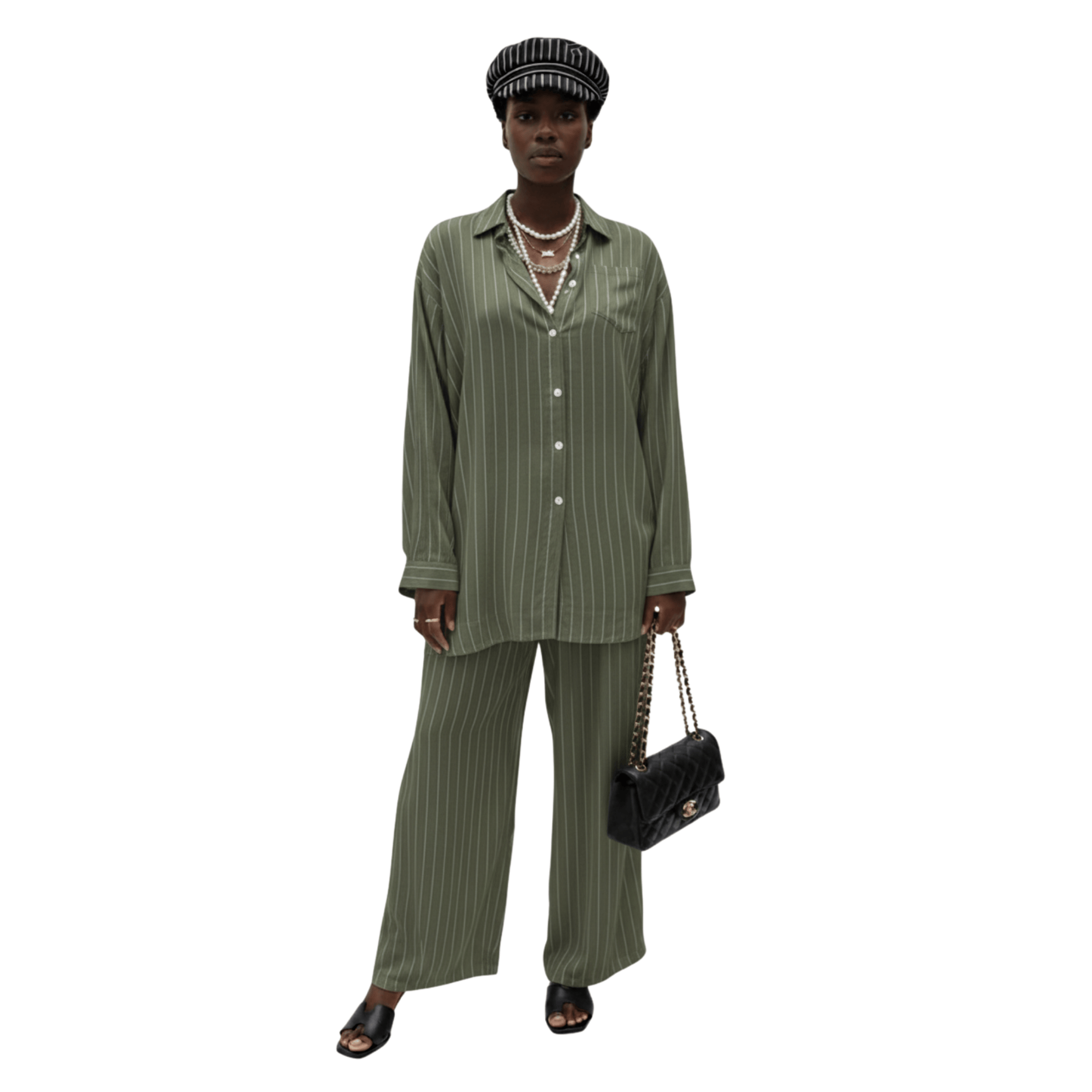 ESSENTIALS5IVE LOOSE FIT STRIPED 2PC SET  زوج (SHIRT & PANTS قميص وبنطلون) “JANE LEE"