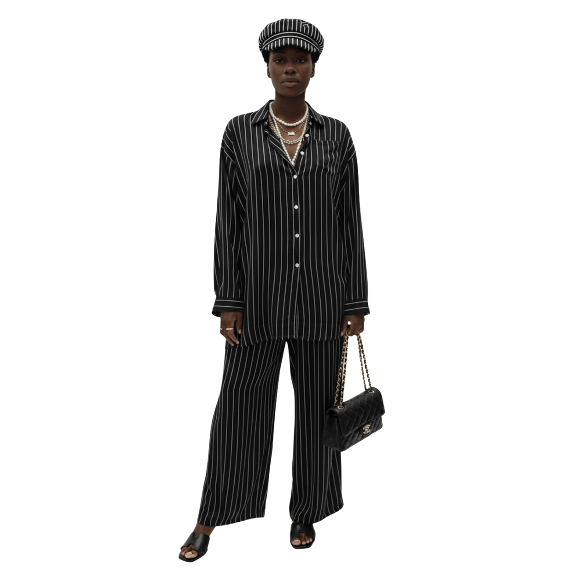 ESSENTIALS5IVE LOOSE FIT STRIPED 2PC SET  زوج (SHIRT & PANTS قميص وبنطلون) “JANE LEE"