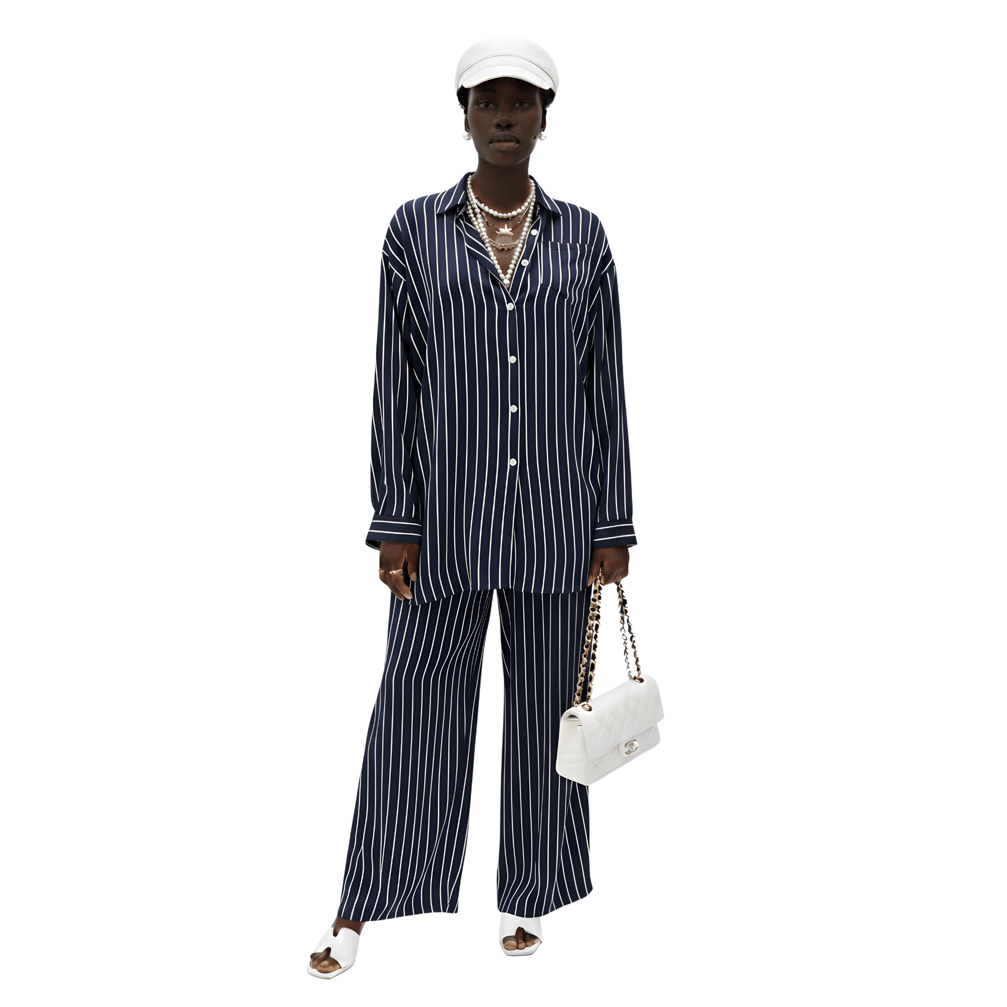 ESSENTIALS5IVE LOOSE FIT STRIPED 2PC SET  زوج (SHIRT & PANTS قميص وبنطلون) “JANE LEE"
