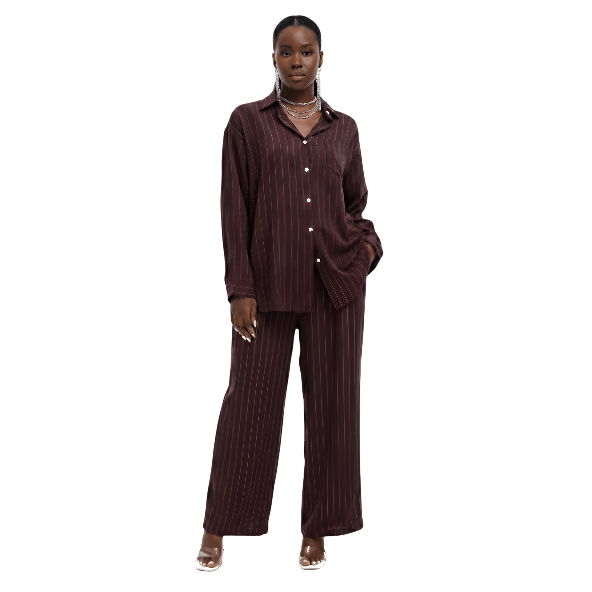 ESSENTIALS5IVE LOOSE FIT STRIPED 2PC SET  زوج (SHIRT & PANTS قميص وبنطلون) “JANE LEE"