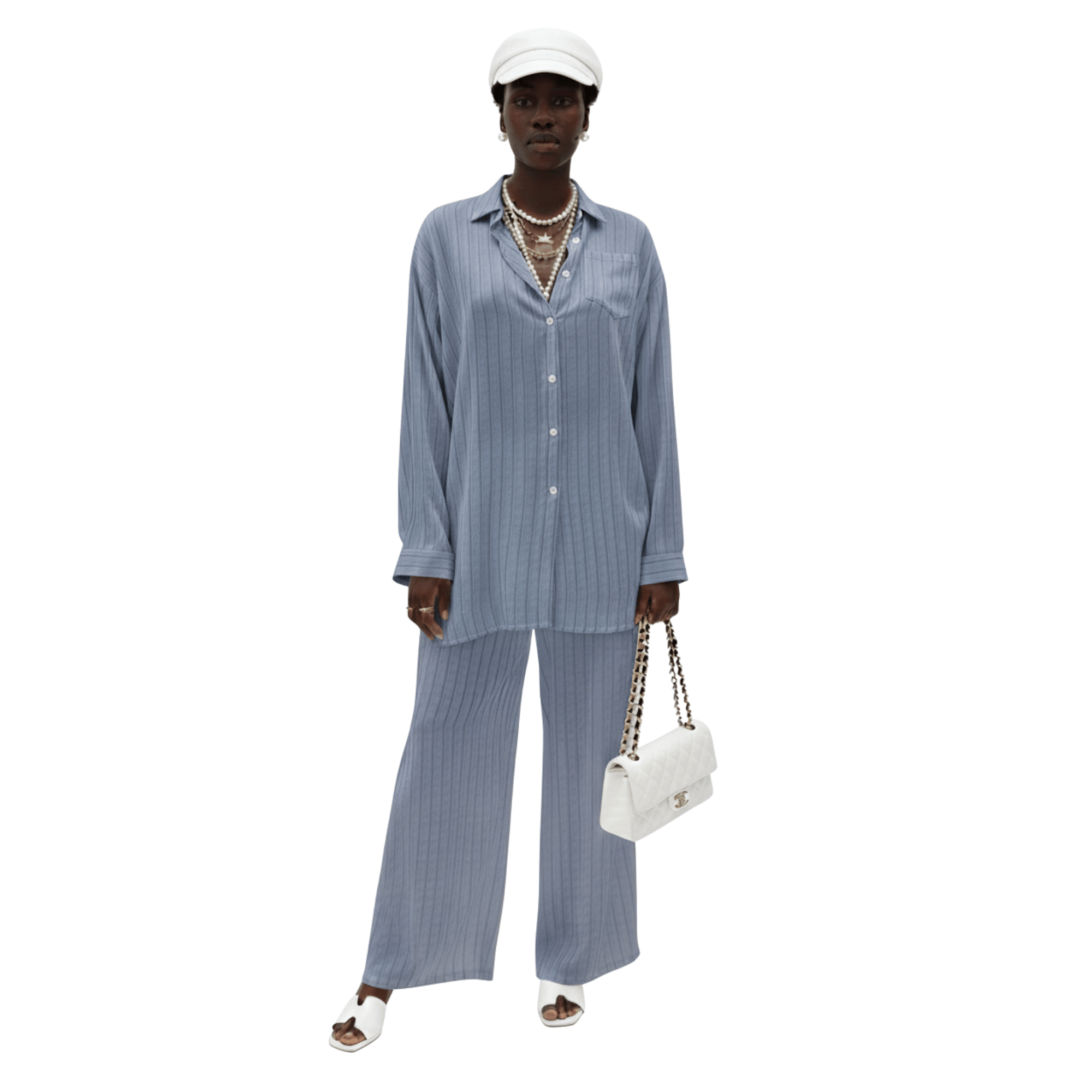 ESSENTIALS5IVE LOOSE FIT STRIPED 2PC SET  زوج (SHIRT & PANTS قميص وبنطلون) “JANE LEE"