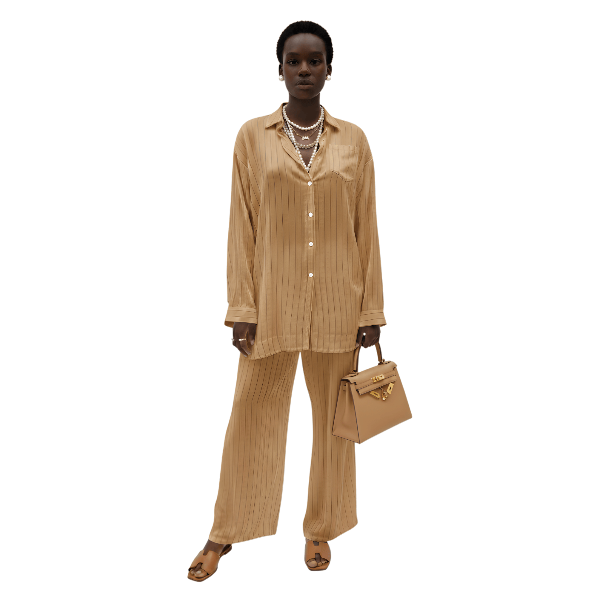 ESSENTIALS5IVE LOOSE FIT STRIPED 2PC SET  زوج (SHIRT & PANTS قميص وبنطلون) “JANE LEE"