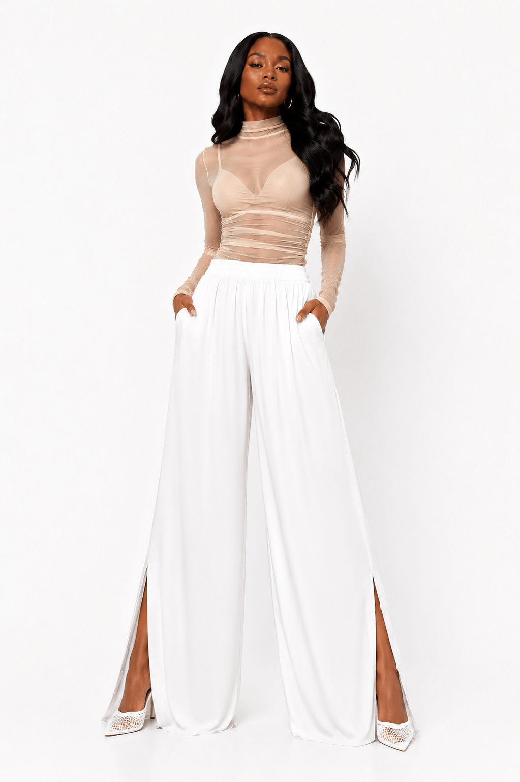 ESSENTIALS5IVE SIDE BUTTON GATHERED-WAIST TROUSERS بنطلون “OPAL”