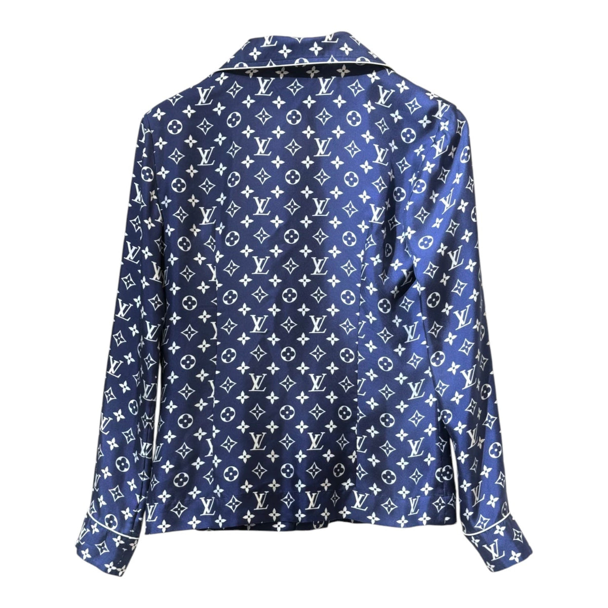 Louis Vuitton Monogram Navy Blue Silk Shirt   - Size 34