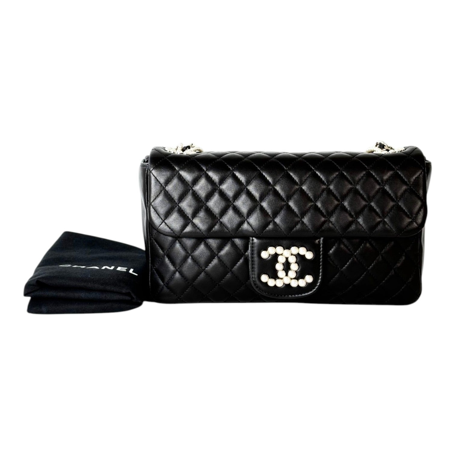 Chanel Black Lambskin Westminster Pearl Flag Bag