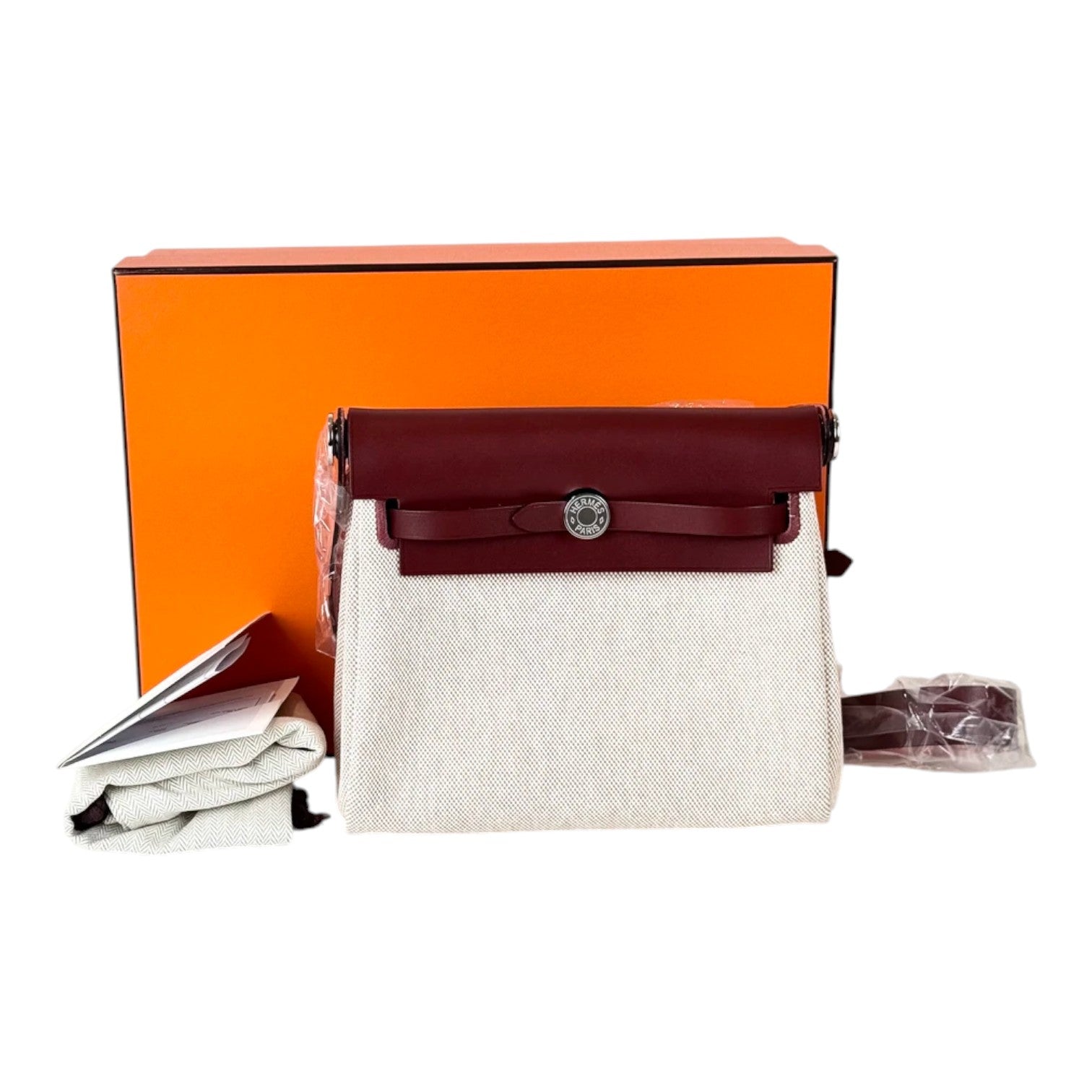 Hermes Herbag Mini Rouge & Beige Toile - Full Set - G Stamp