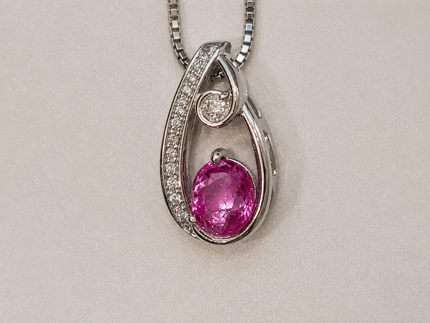 44cm Necklace in K18WG - Pink Sapphire 1.13 + D0.13 2927 JJC1360