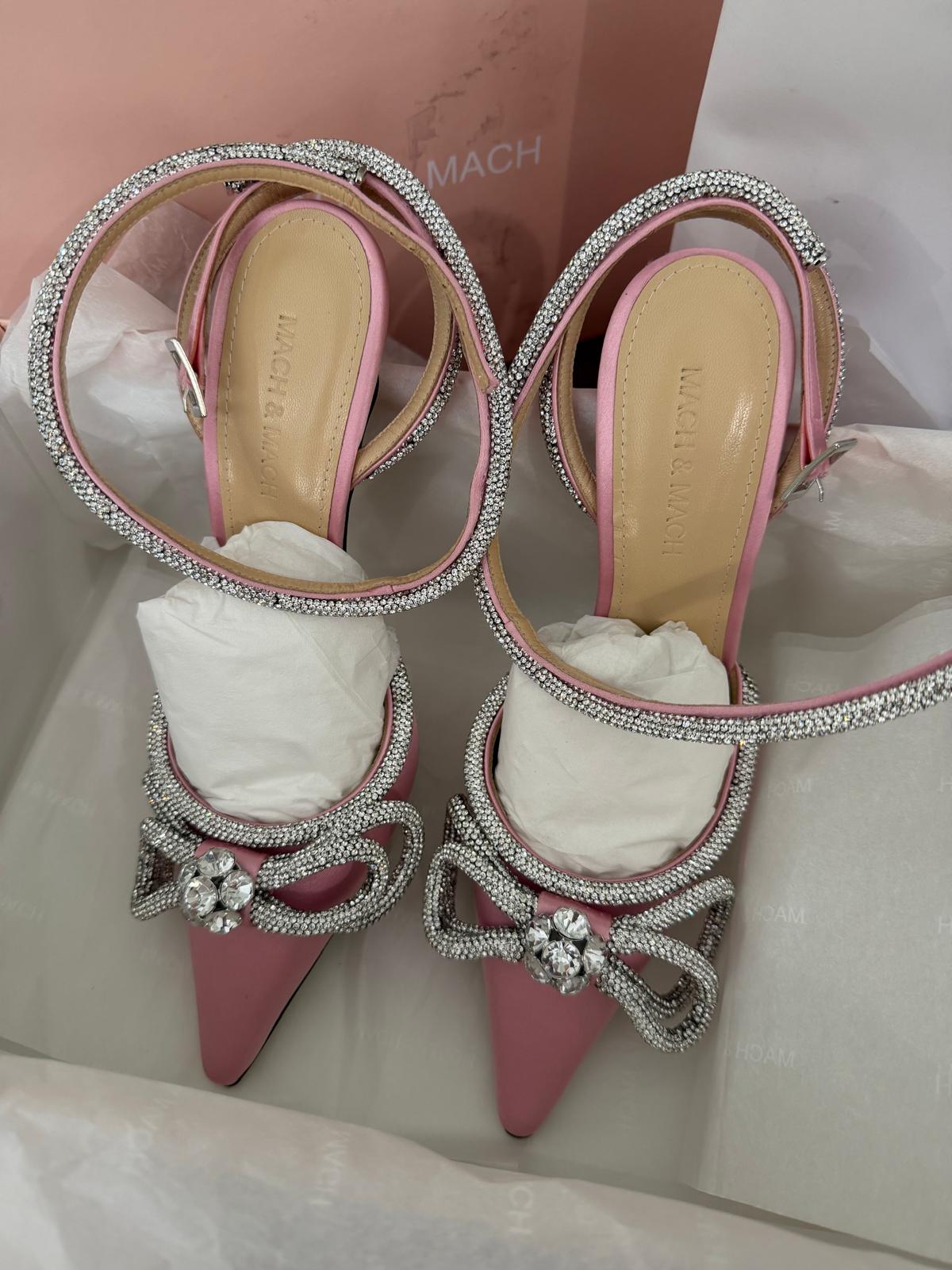 Mach & Mach Pink Double Bow Ankle Strap Pumps  AKC1599