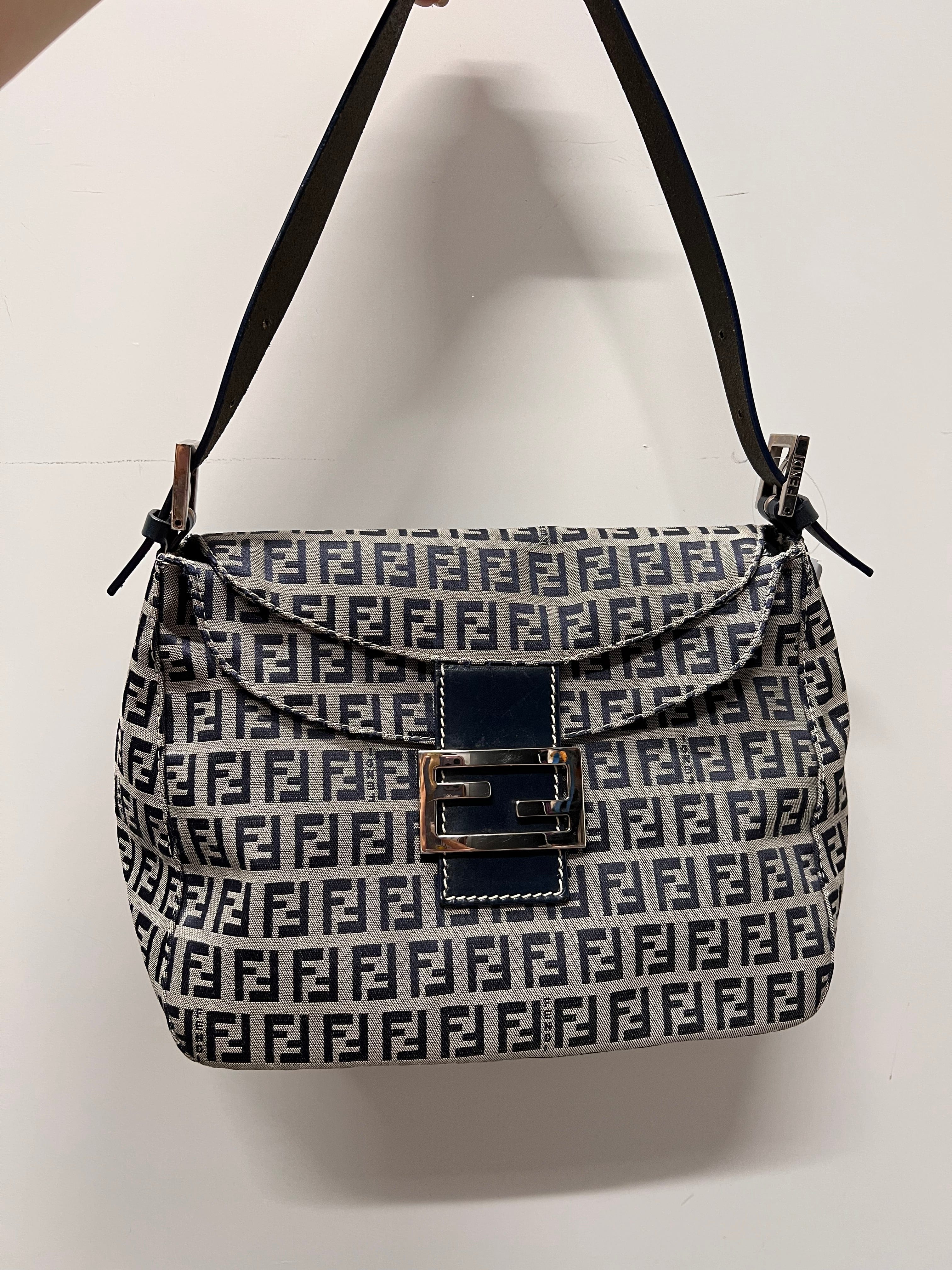 FENDI FENDI 26426 Canvas×Leather Navy Zucchino Shoulder Bag B09226P36J
