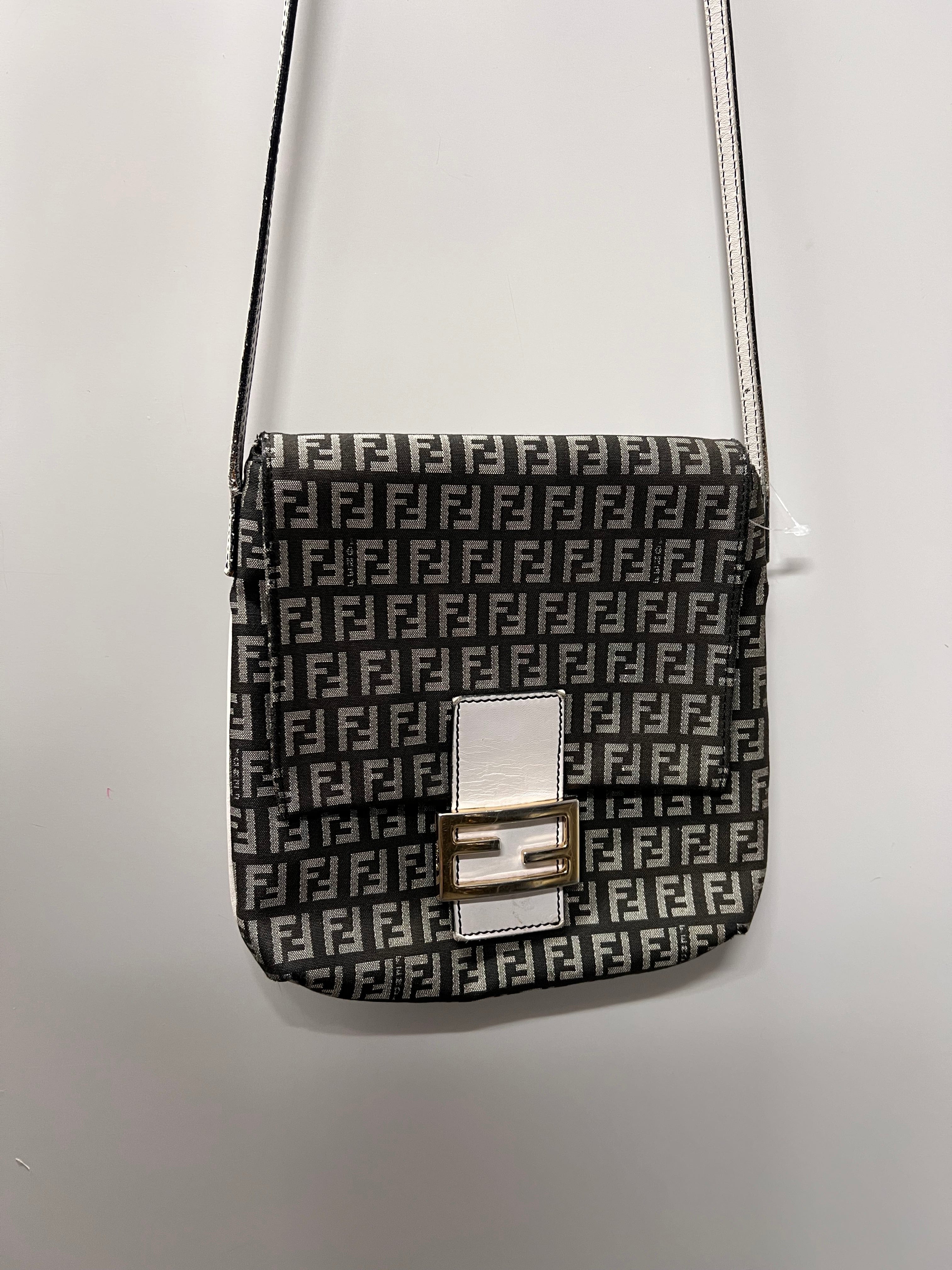 FENDI FENDI 8BT075 Canvas×Leather Black×White Zucchino Shoulder Bag B0917U89SW