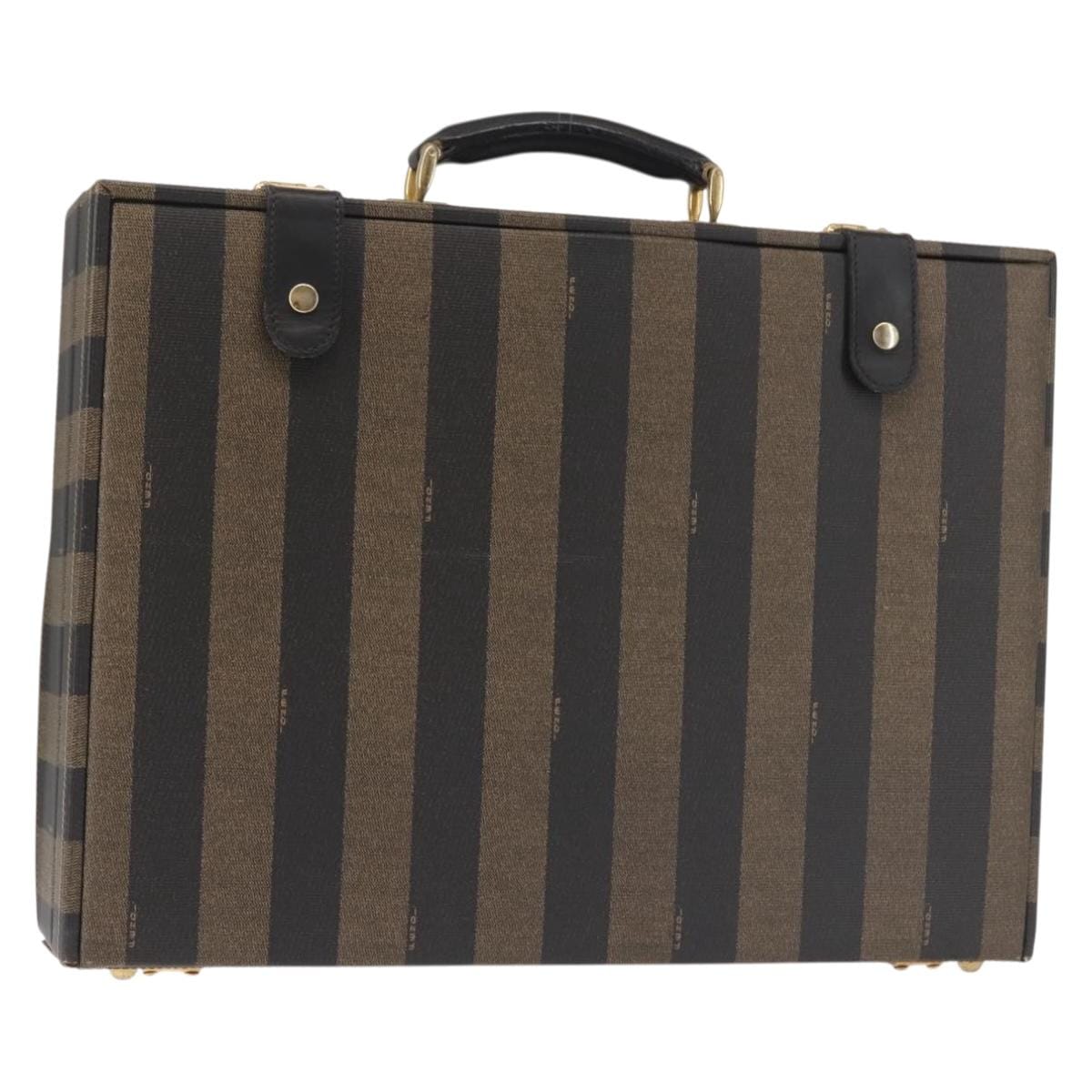FENDI FENDI Attache Case Pecan Canvas Black Brown Auth 143134