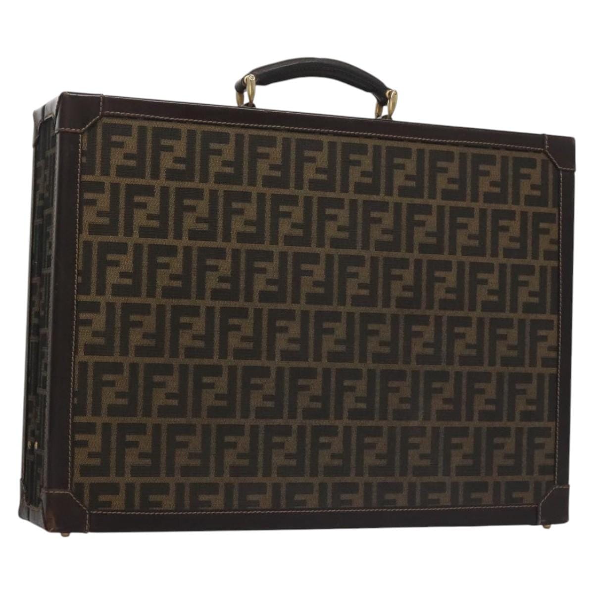 FENDI FENDI Attache case Zucca Canvas Trunk Black Brown Auth 113581