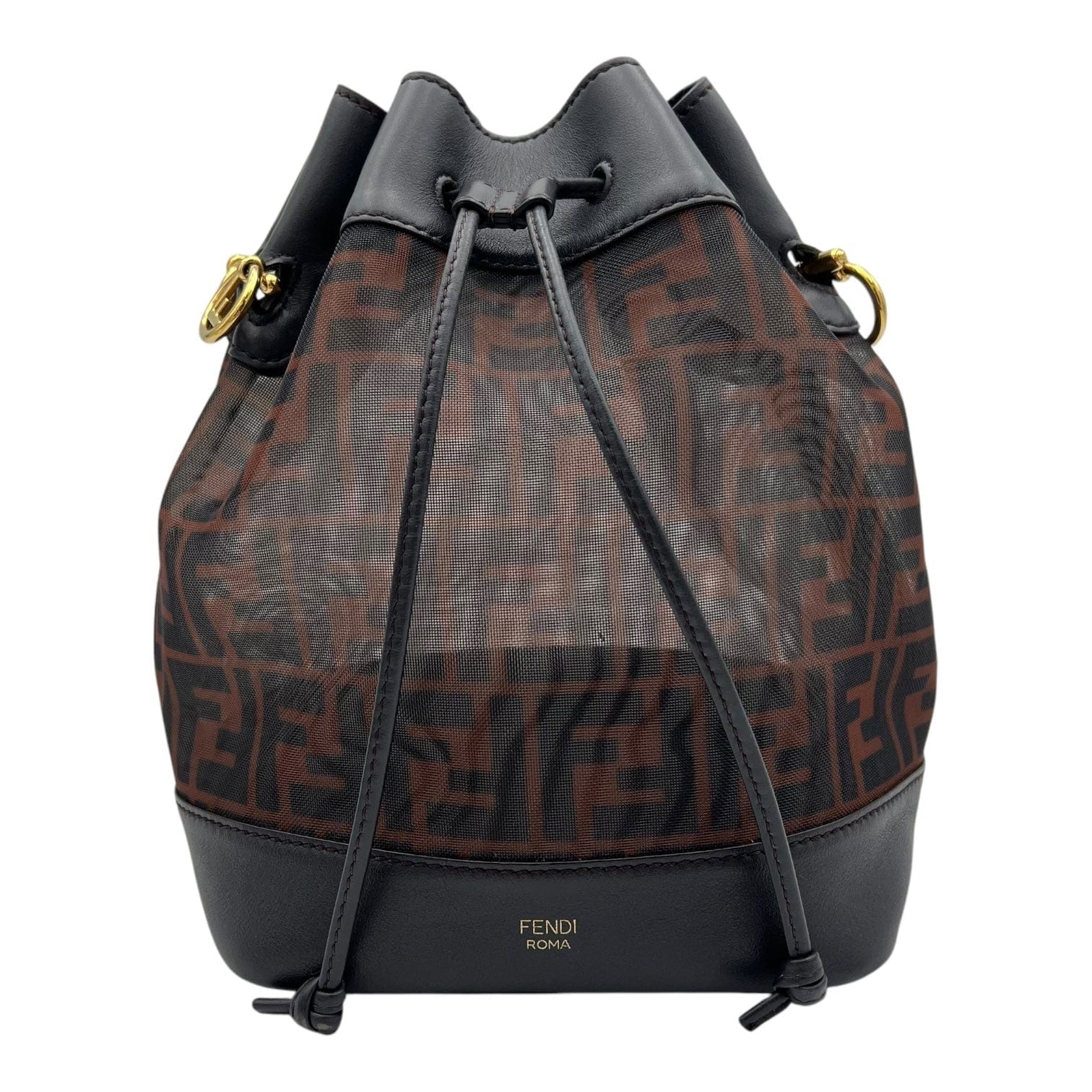 Fendi Fendi Mon Tresor Brown Bucket Bag in Zucca Mesh and Leather, Gold hardware S2411-002457DT