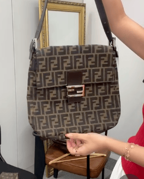 FENDI FENDI Zucca One Shoulder Bag 26730 Canvas×Leather Khaki×Brown B0926DU4XA