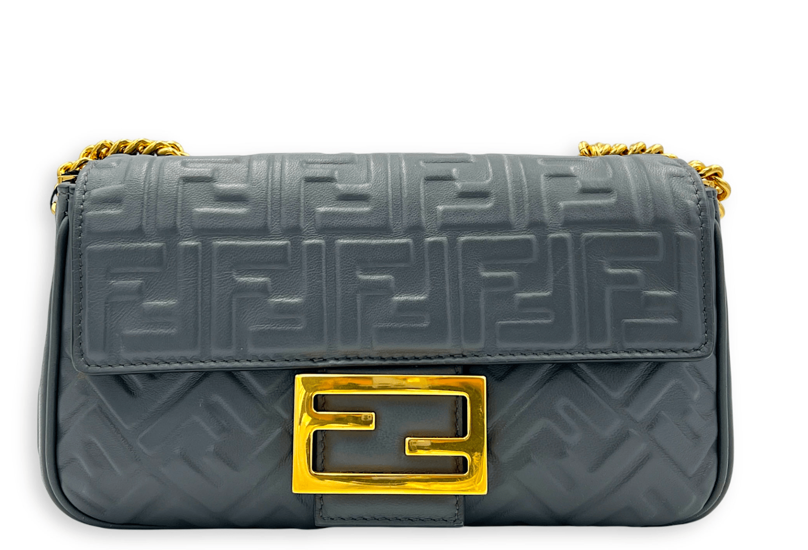 FENDI Fendi Baguette Shoulder Bag Grey in Lambskin, Gold hardware 0012LL