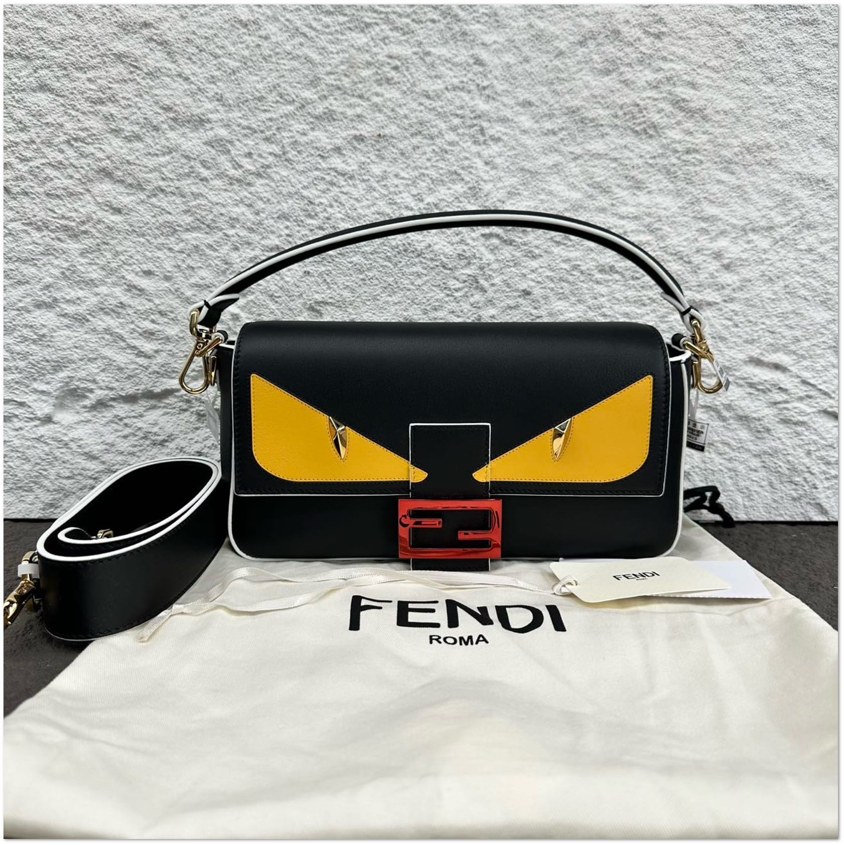 Fendi Fendi Black Leather Monster Eyes Baguette Shoulder Bag C19497141350