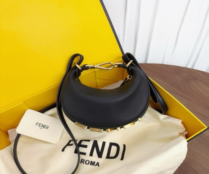 Fendi Fendi Black Phonography Mini Wristbag, Crescent Moon Clutch 16 18283311