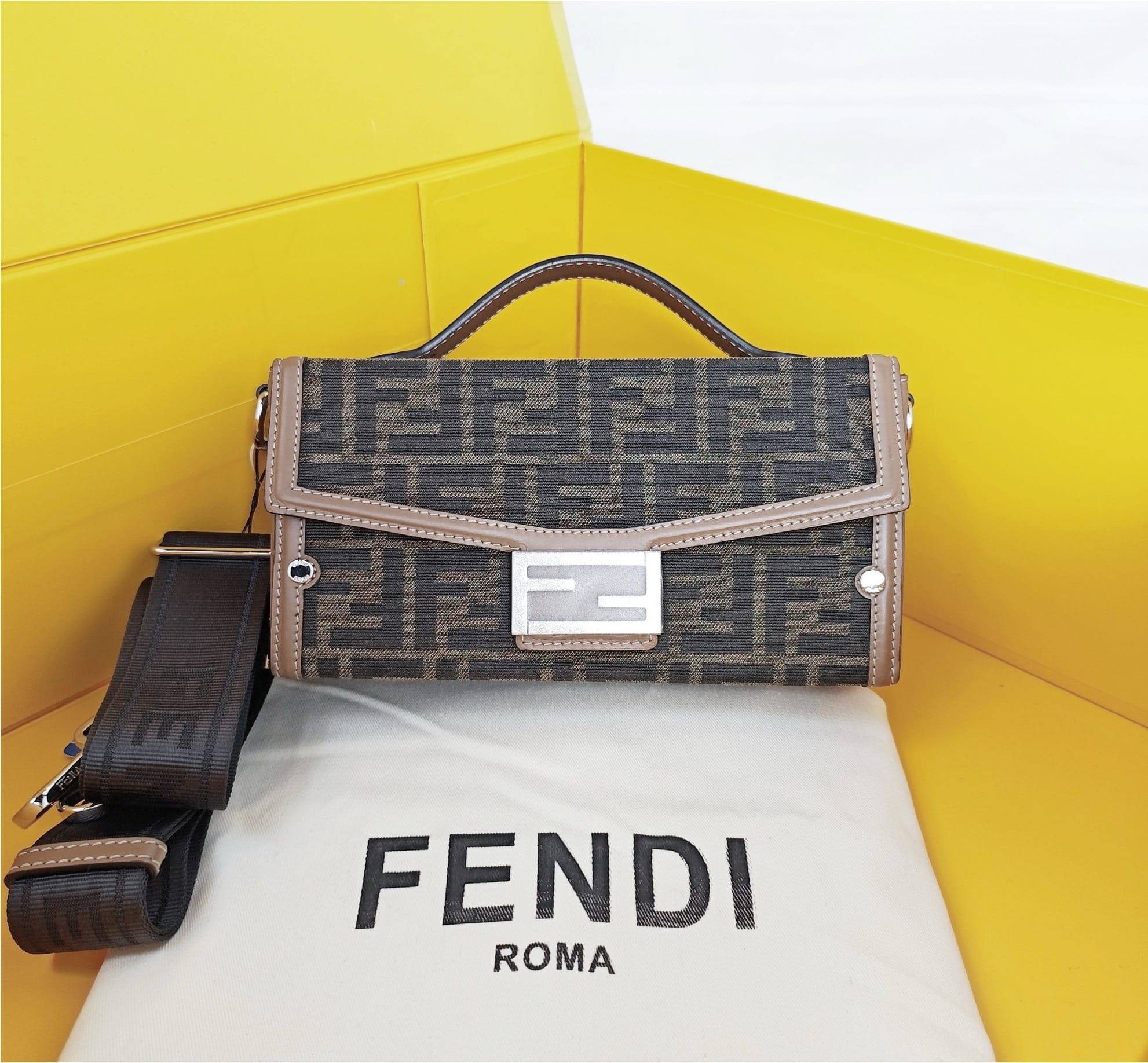 Fendi Fendi Brown FF Canvas Baguette Phone Pouch Bag C19489235080