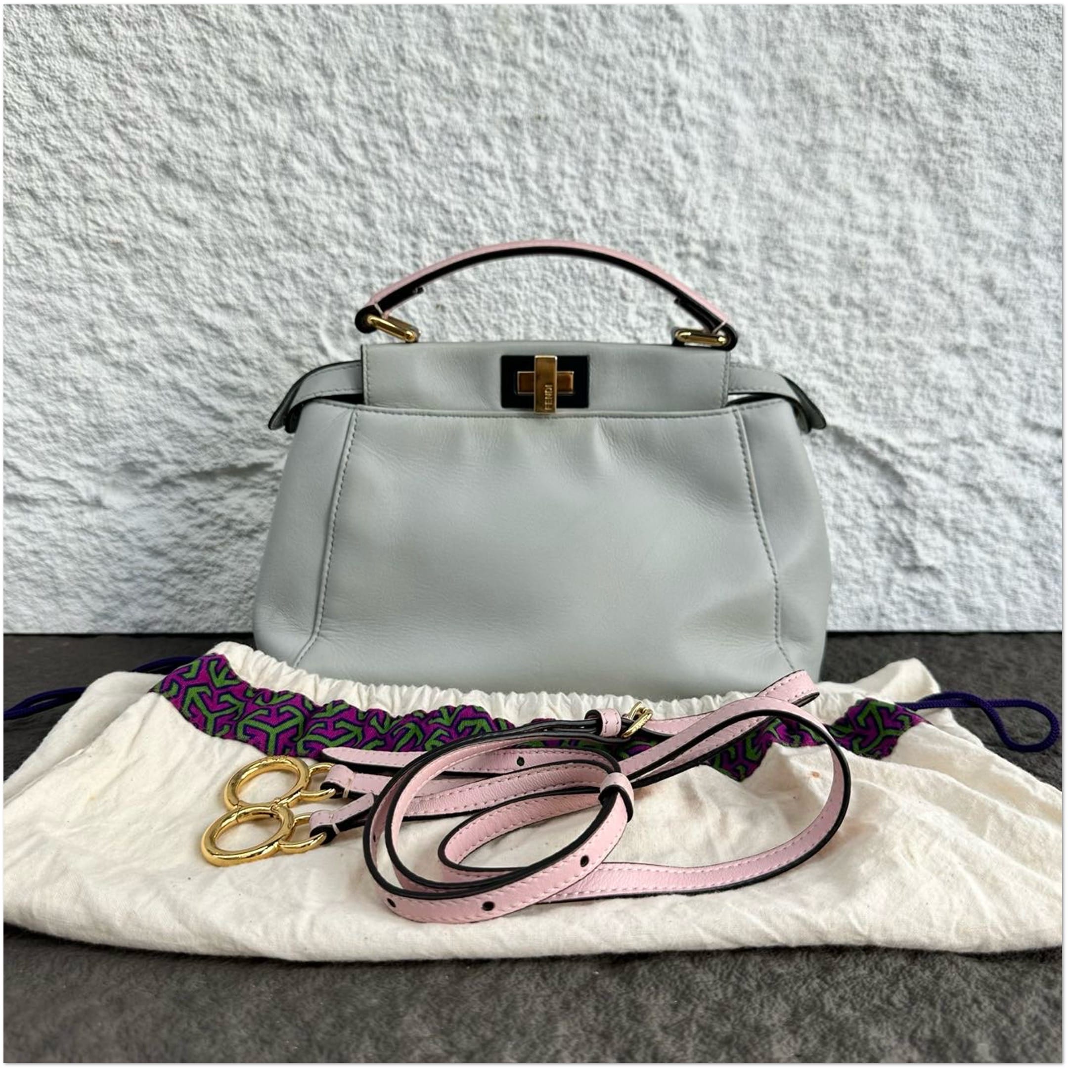 FENDI Fendi Light Gray Smooth Leather Peekaboo Top Handle Bag C19493596804