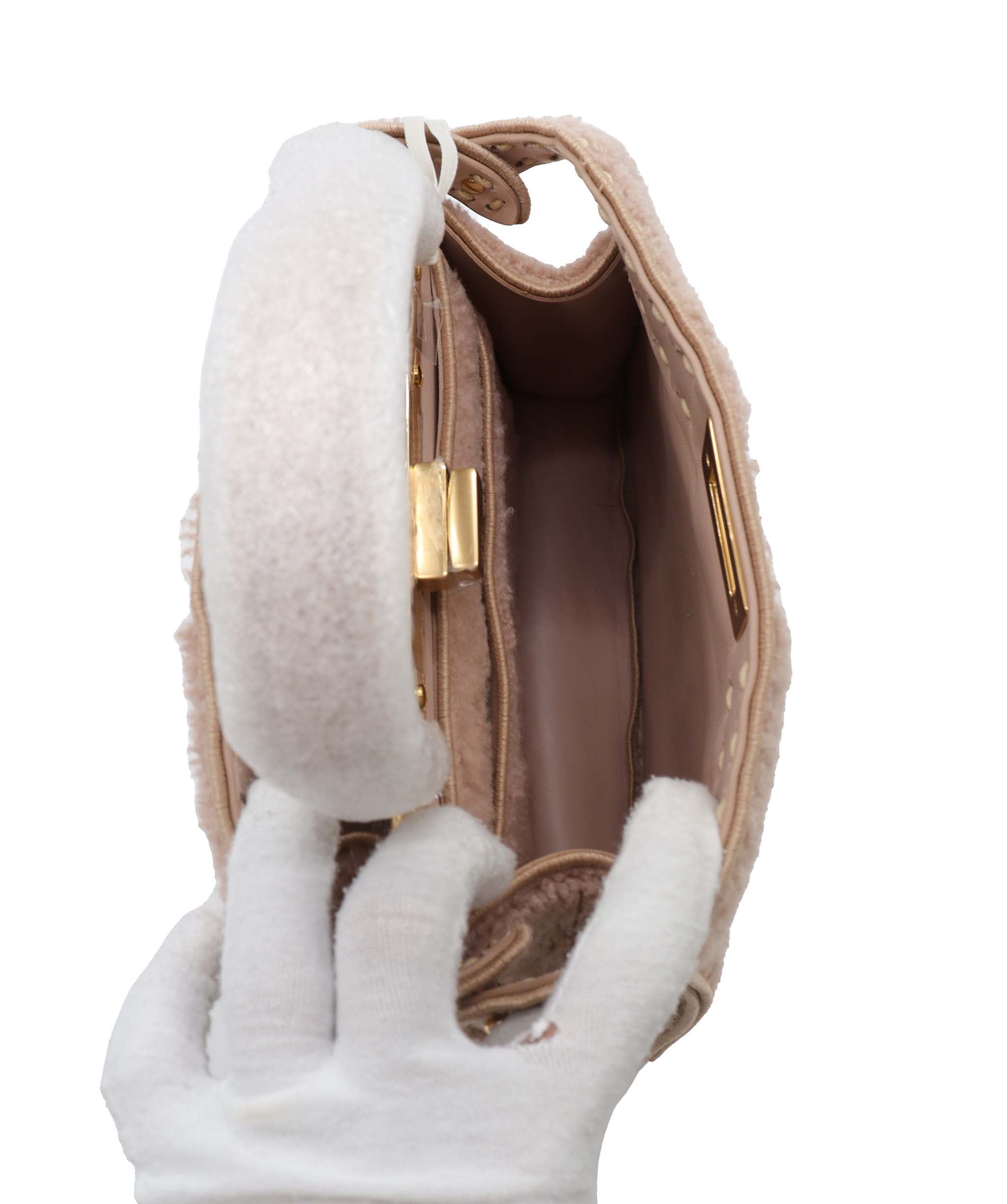 Fendi Fendi Nude Shearling Peekaboo Bag GHW  AGC2033