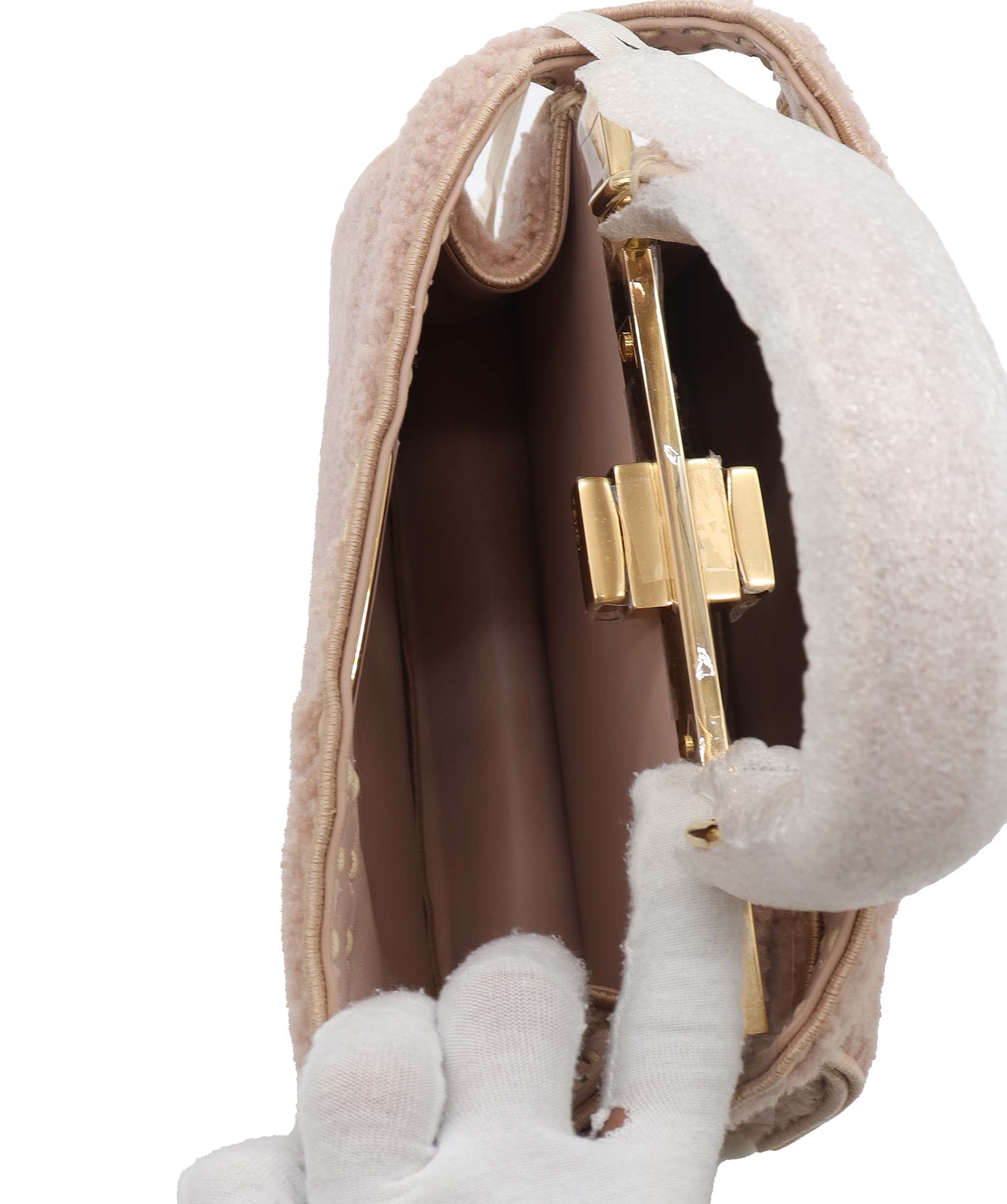 Fendi Fendi Nude Shearling Peekaboo Bag GHW  AGC2033