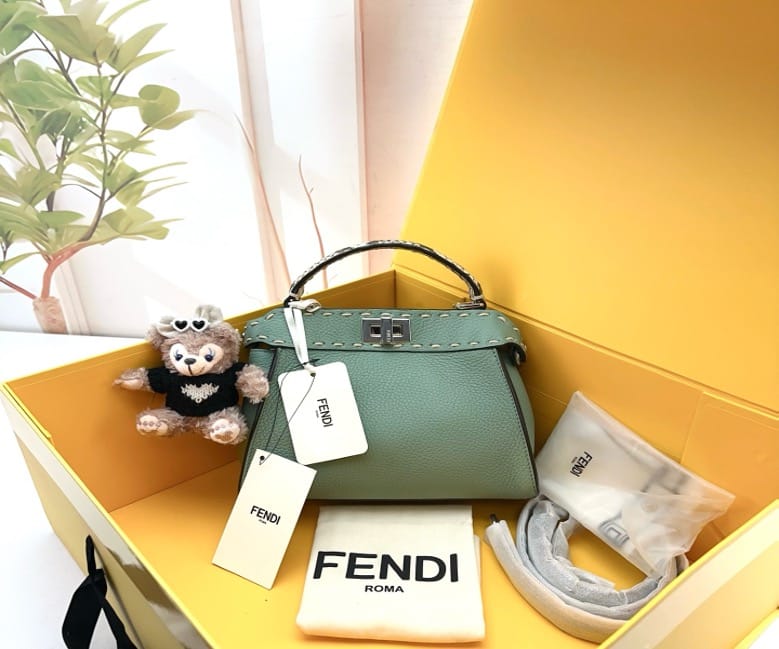 Fendi Fendi Sage Green Grained Leather Peekaboo Selleria Mini Bag 21496574