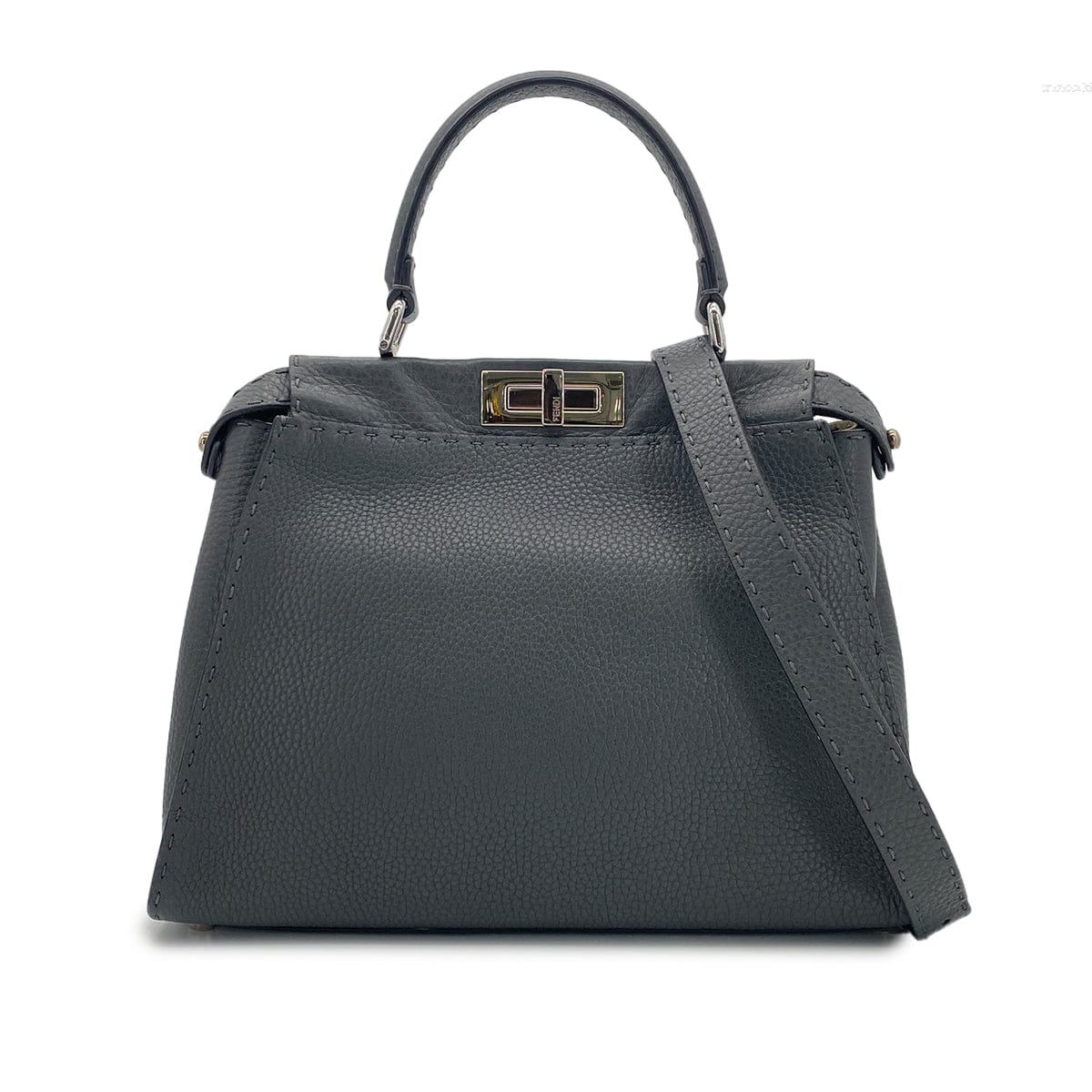 FENDI FENDI PEEKABOO REGULAR SELLERIA HAND SHOULDER BAG LEATHER DARK GRAY 8BN290 90304718