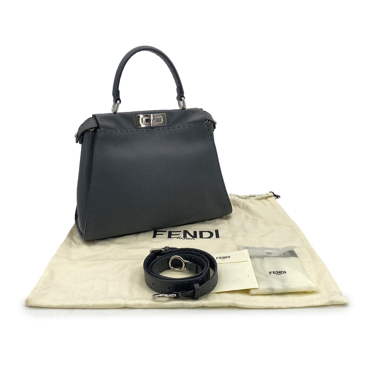 FENDI FENDI PEEKABOO REGULAR SELLERIA HAND SHOULDER BAG LEATHER DARK GRAY 8BN290 90304718