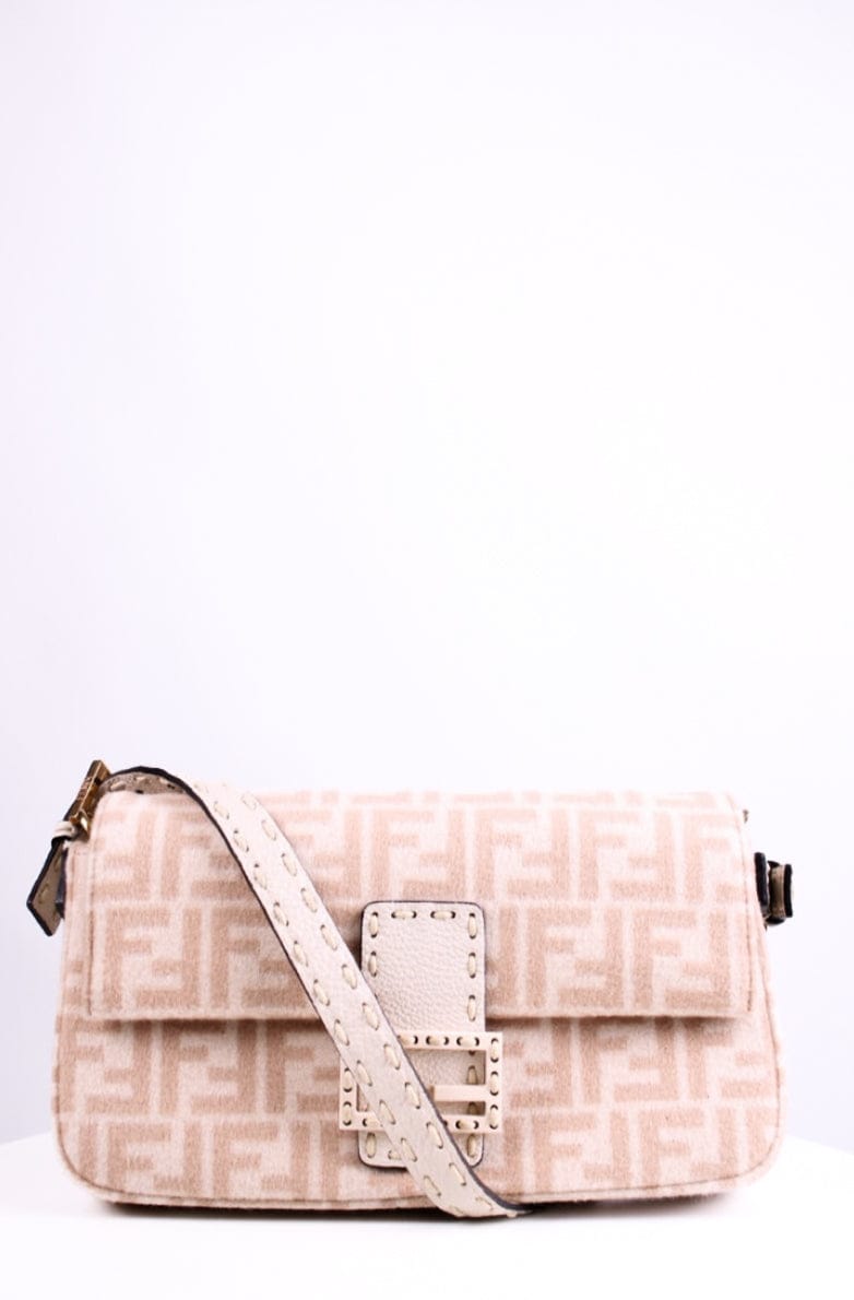 Fendi Fendi Wool Selleria Zucca Baguette Bag Cream/ Beige
