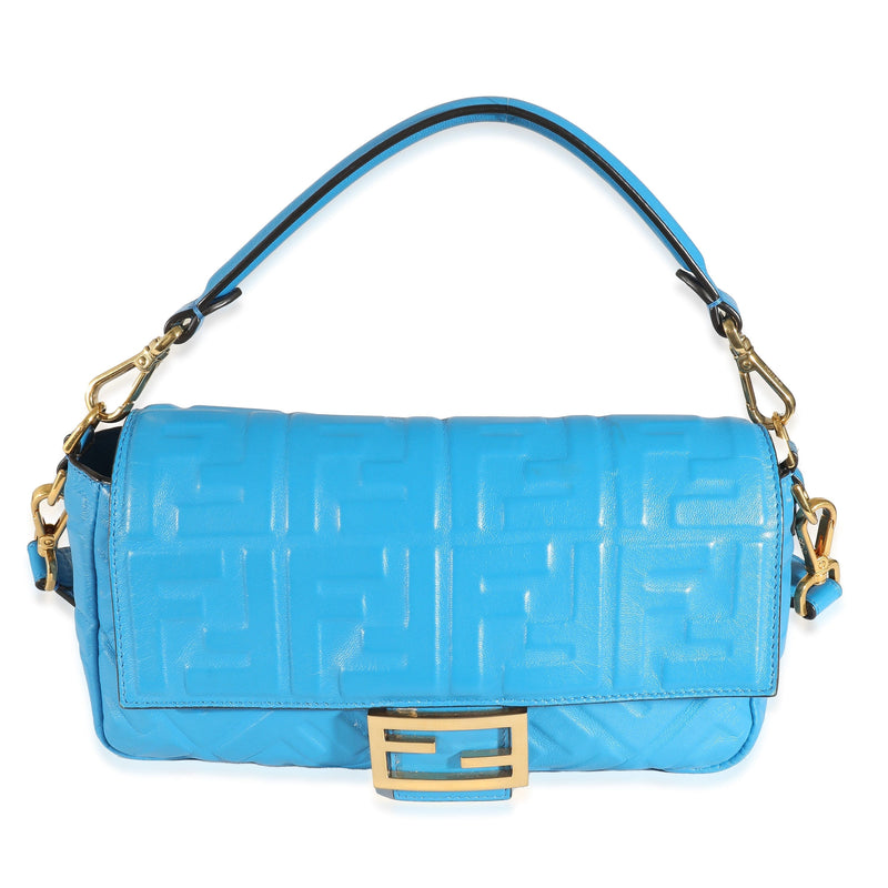 Fendi Blue Royal Nappa FF 1974 Embossed NM Baguette LuxuryPromise