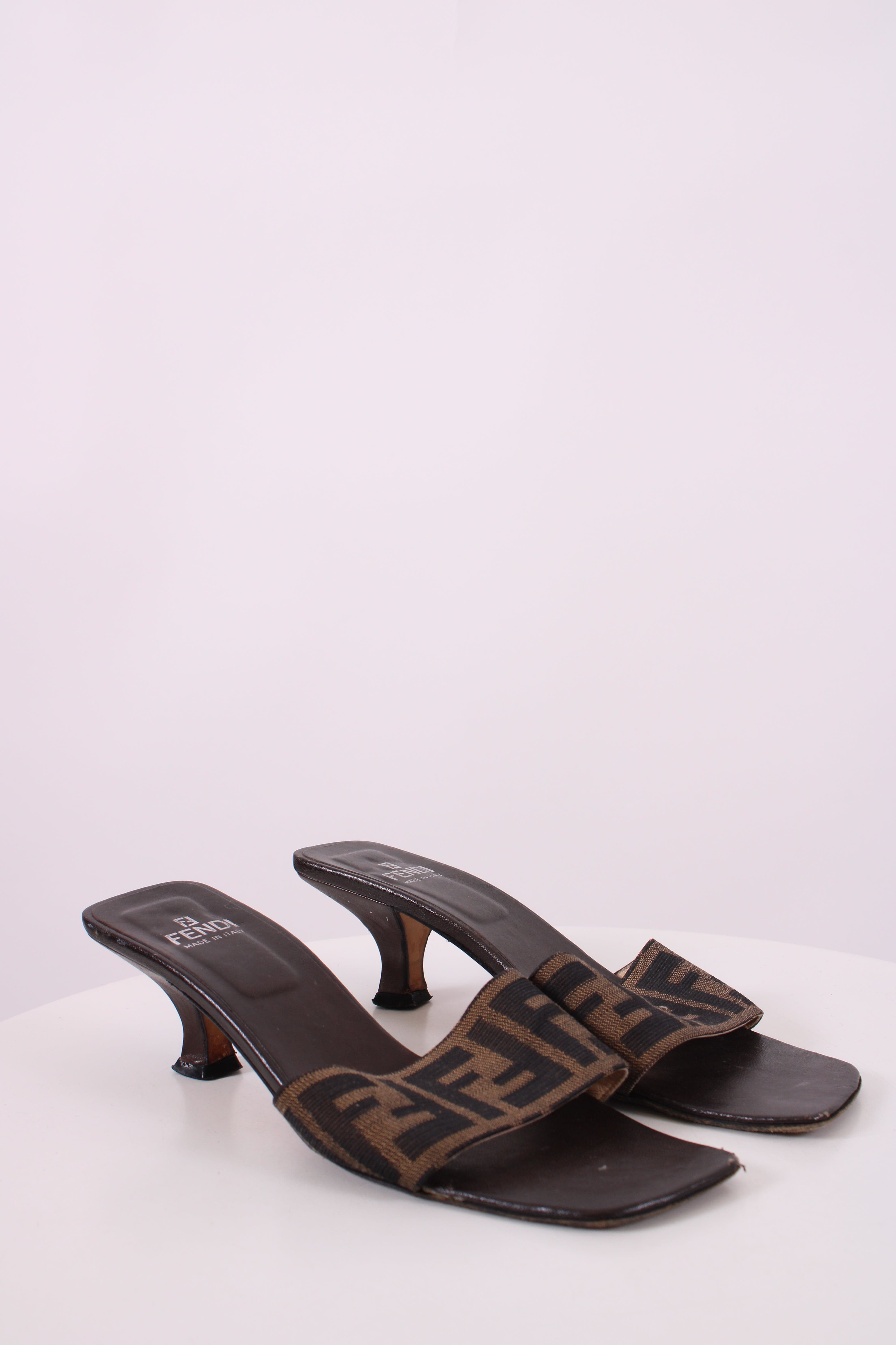 Fendi Fendi Zucca Print Logo Mule Heels Brown 36.5