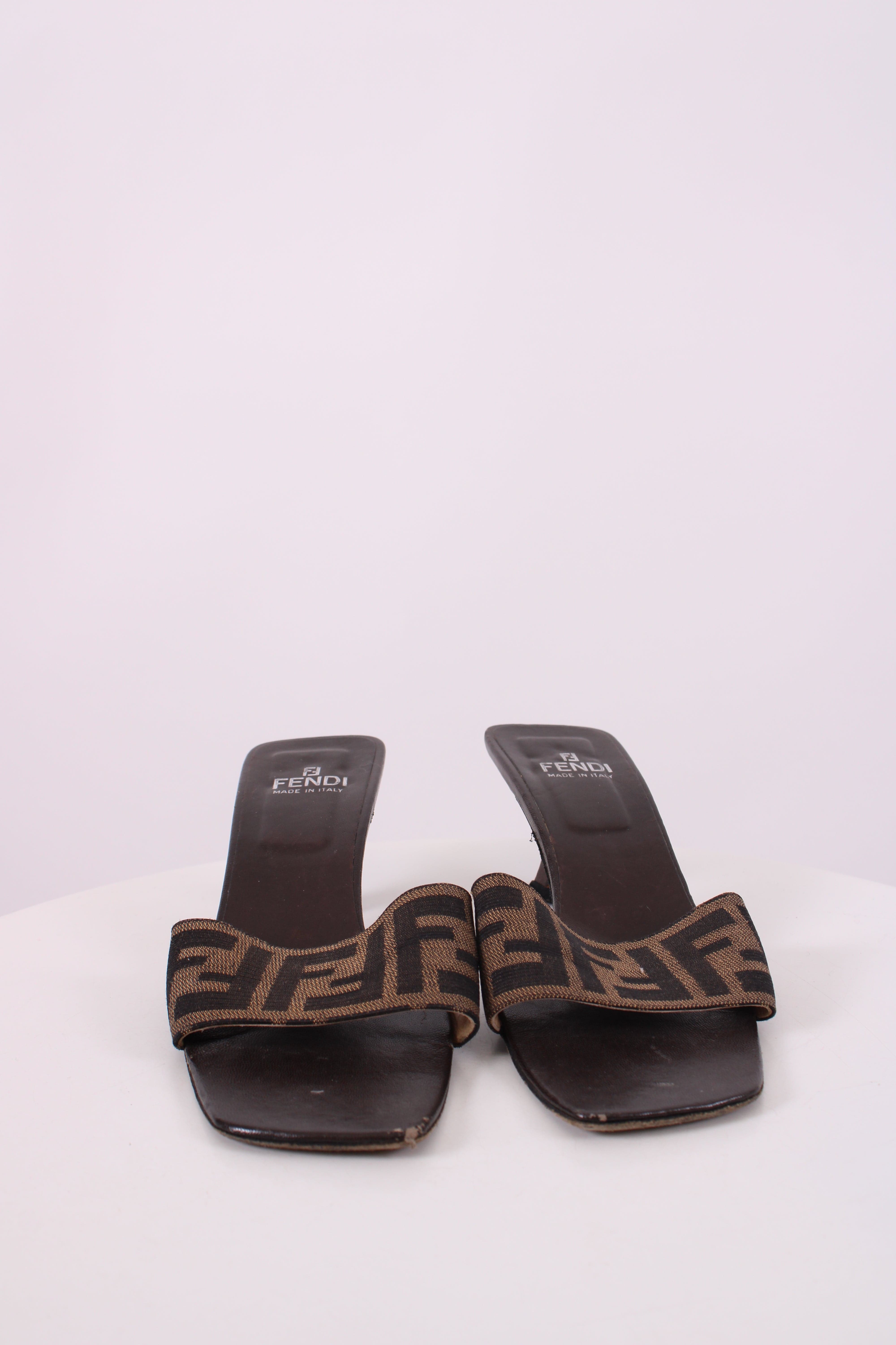 Fendi Fendi Zucca Print Logo Mule Heels Brown 36.5