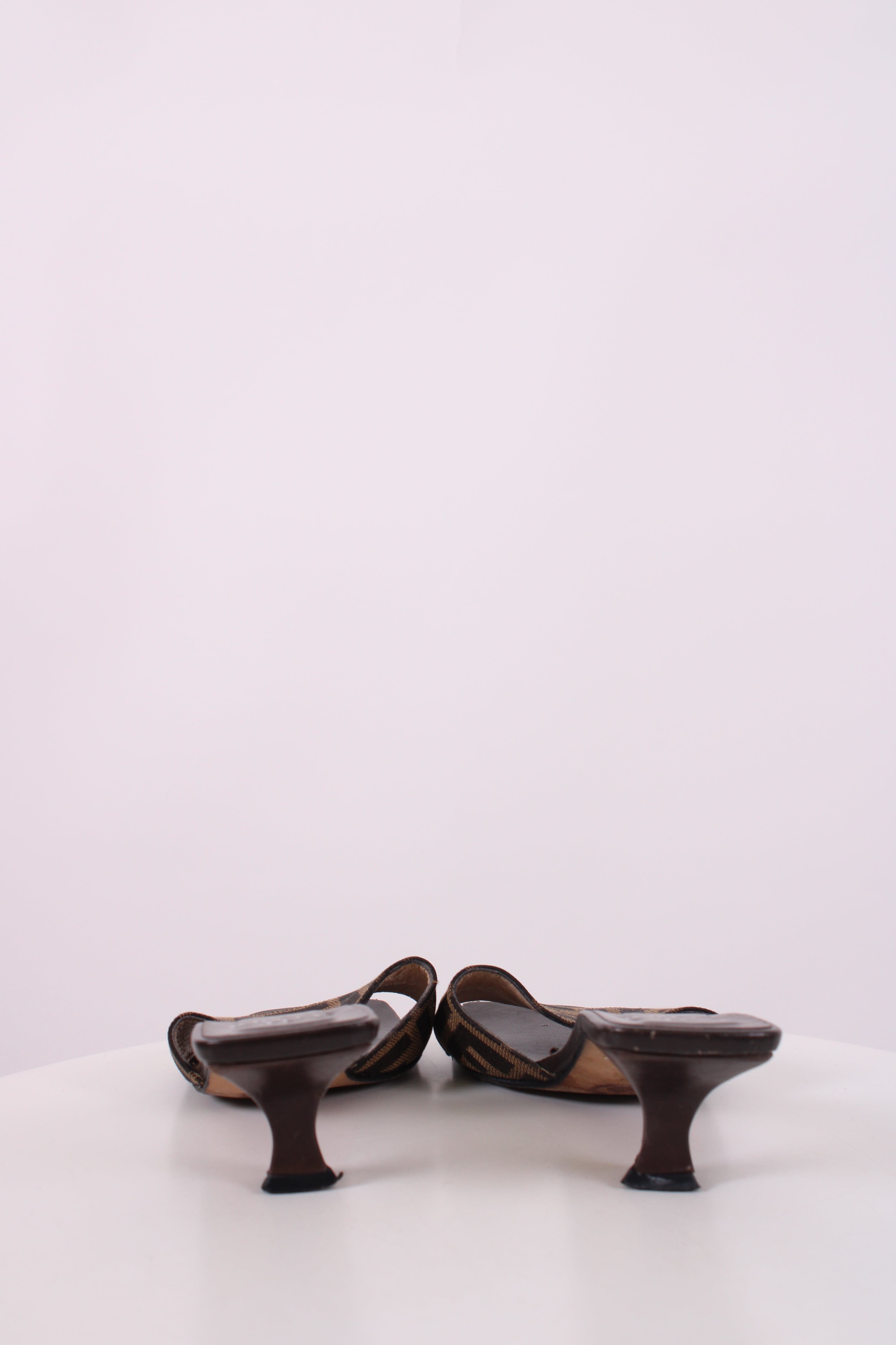 Fendi Fendi Zucca Print Logo Mule Heels Brown 36.5