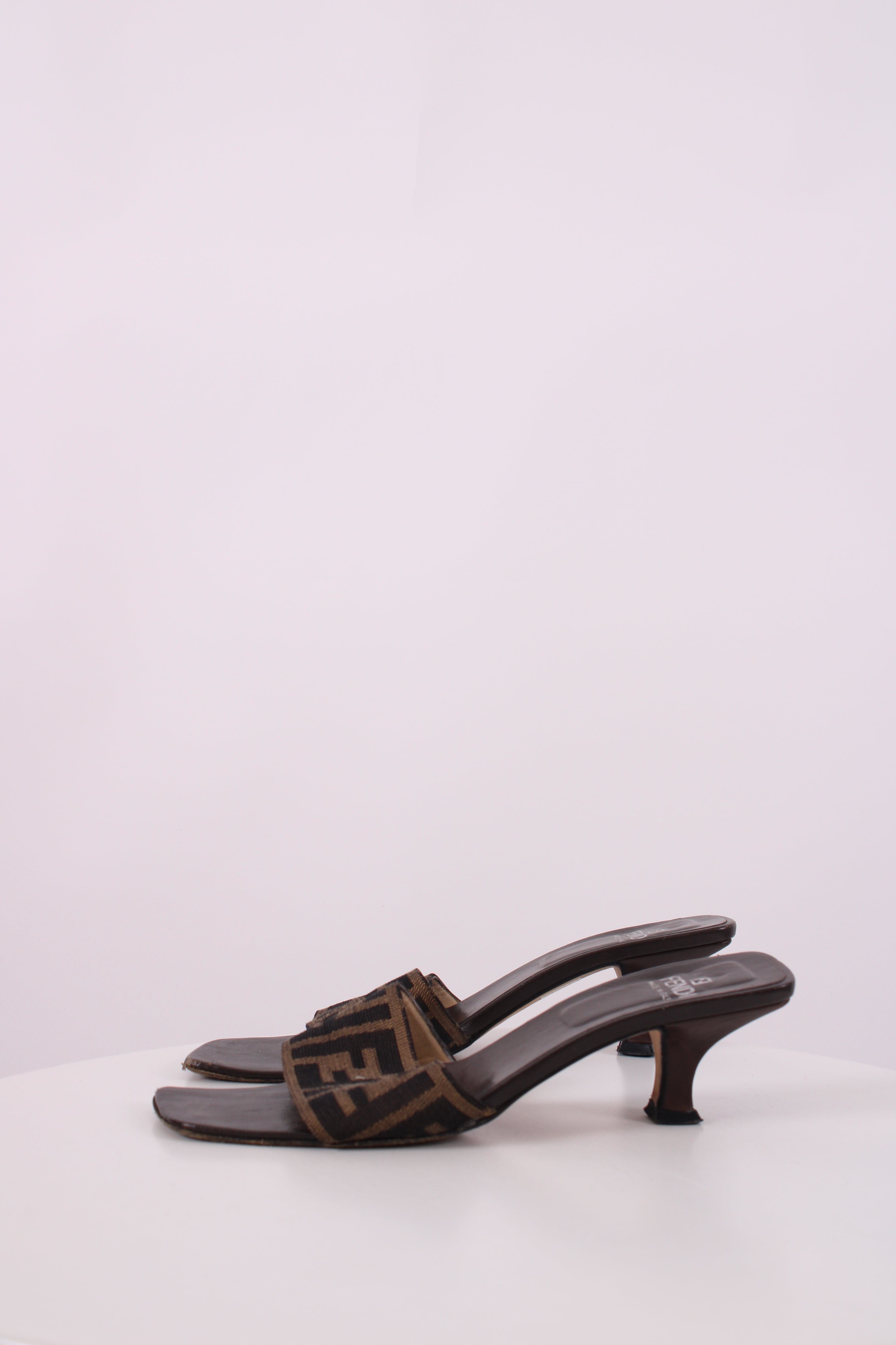 Fendi Fendi Zucca Print Logo Mule Heels Brown 36.5
