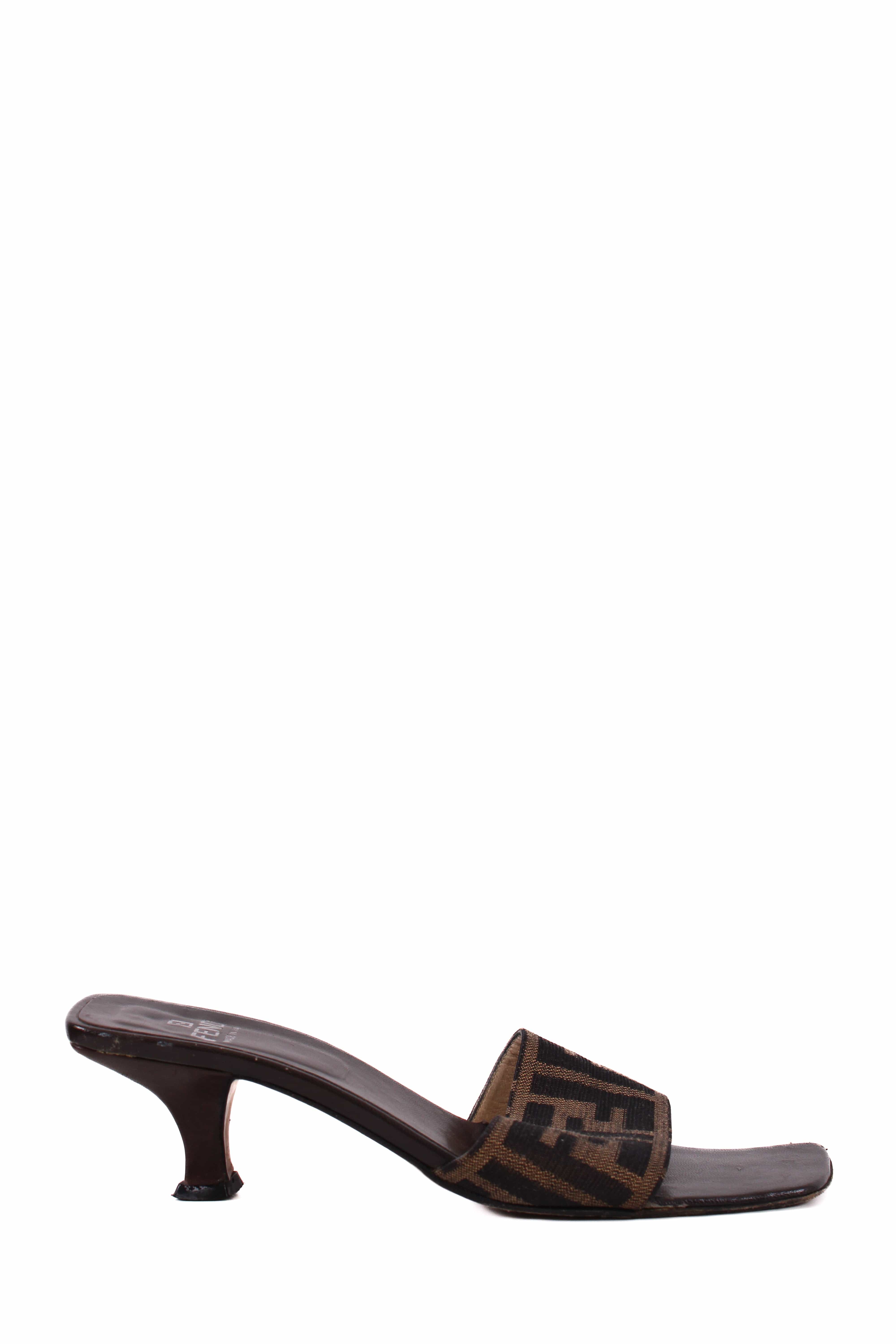 Fendi Fendi Zucca Print Logo Mule Heels Brown 36.5