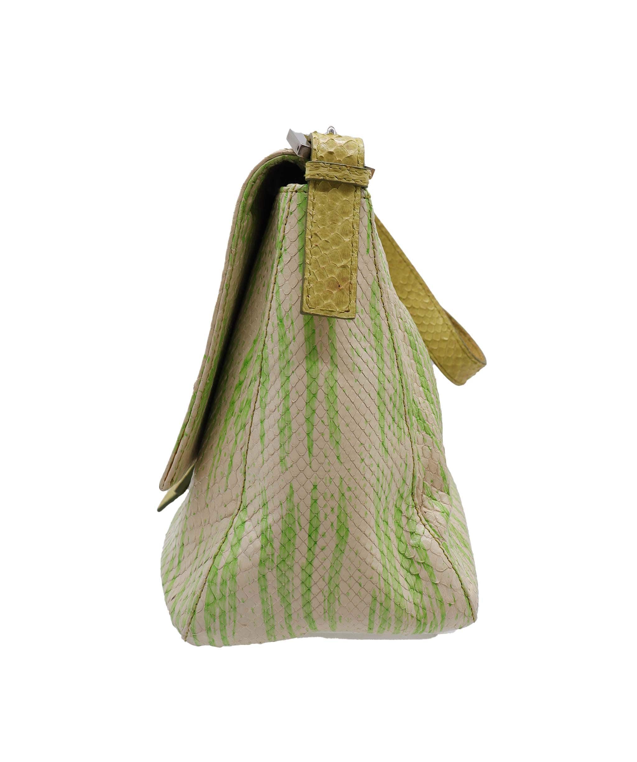 Fendi Fendi Embossed Baguette Green and Beige DXBS1819