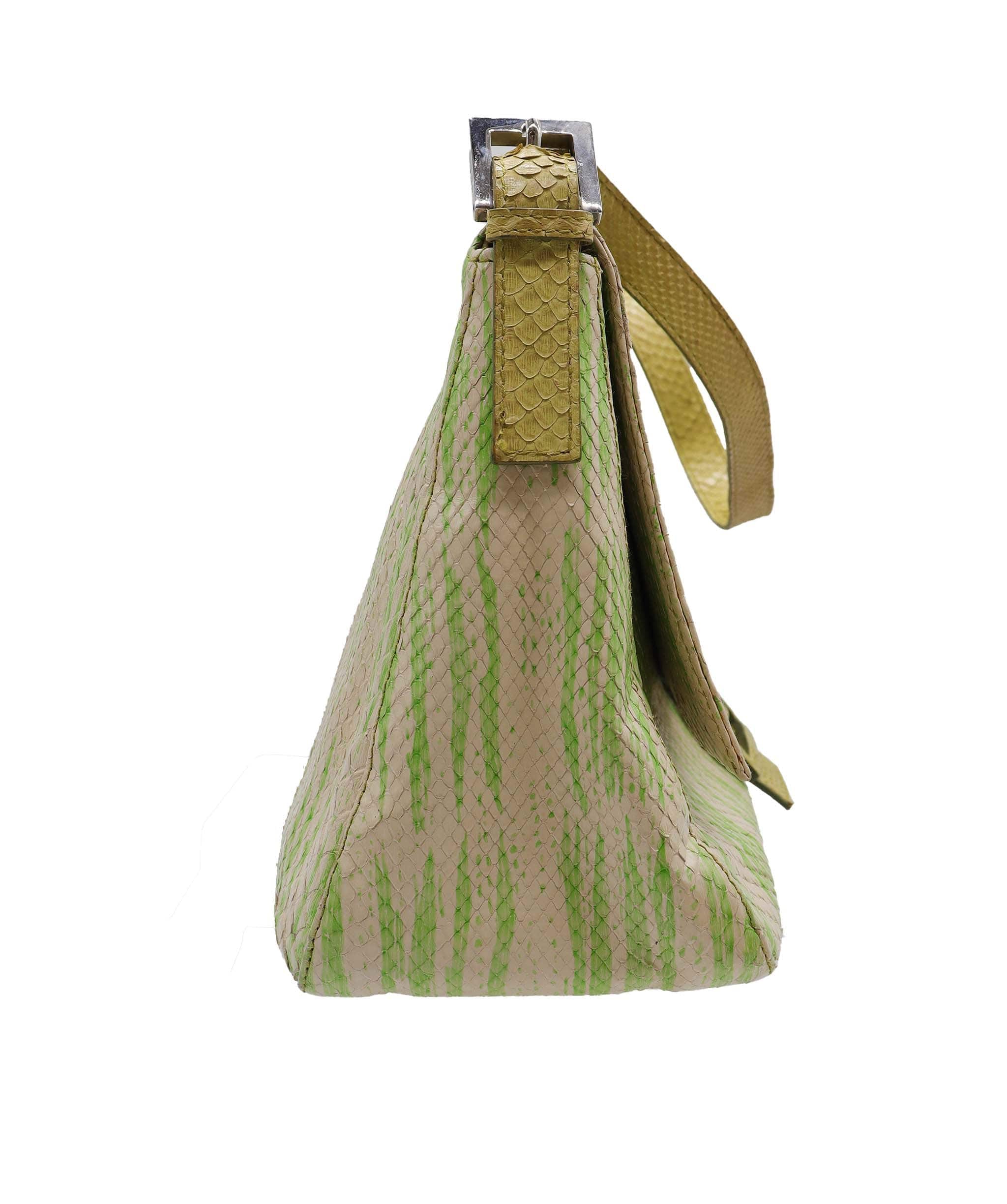 Fendi Fendi Embossed Baguette Green and Beige DXBS1819