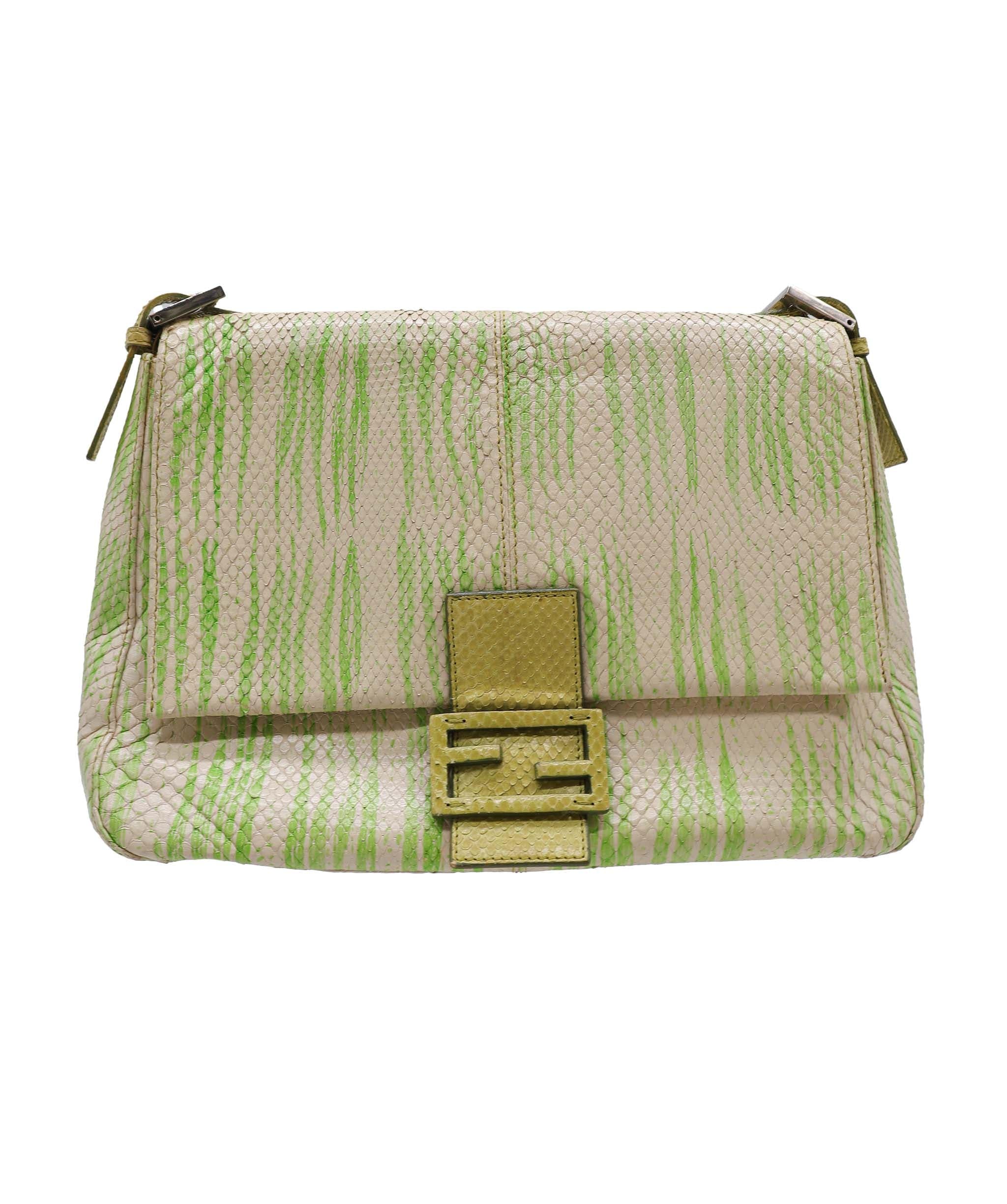 Fendi Fendi Embossed Baguette Green and Beige DXBS1819