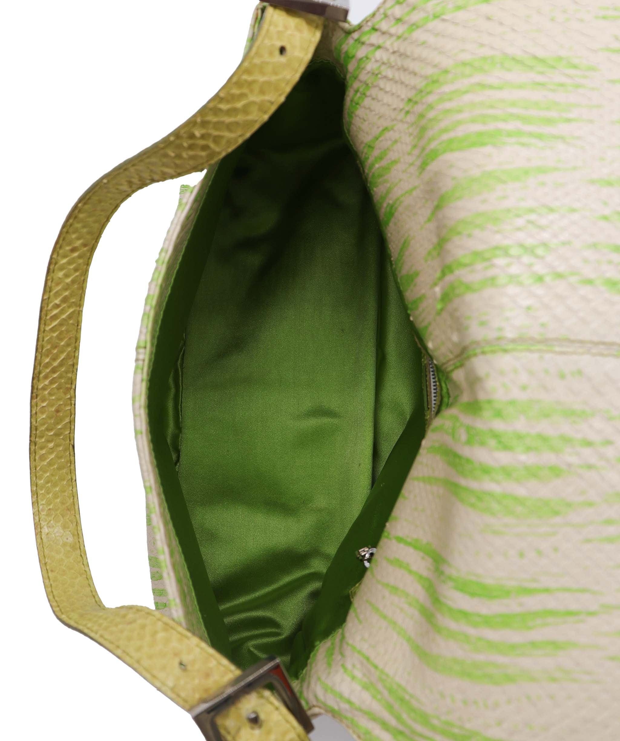 Fendi Fendi Embossed Baguette Green and Beige DXBS1819