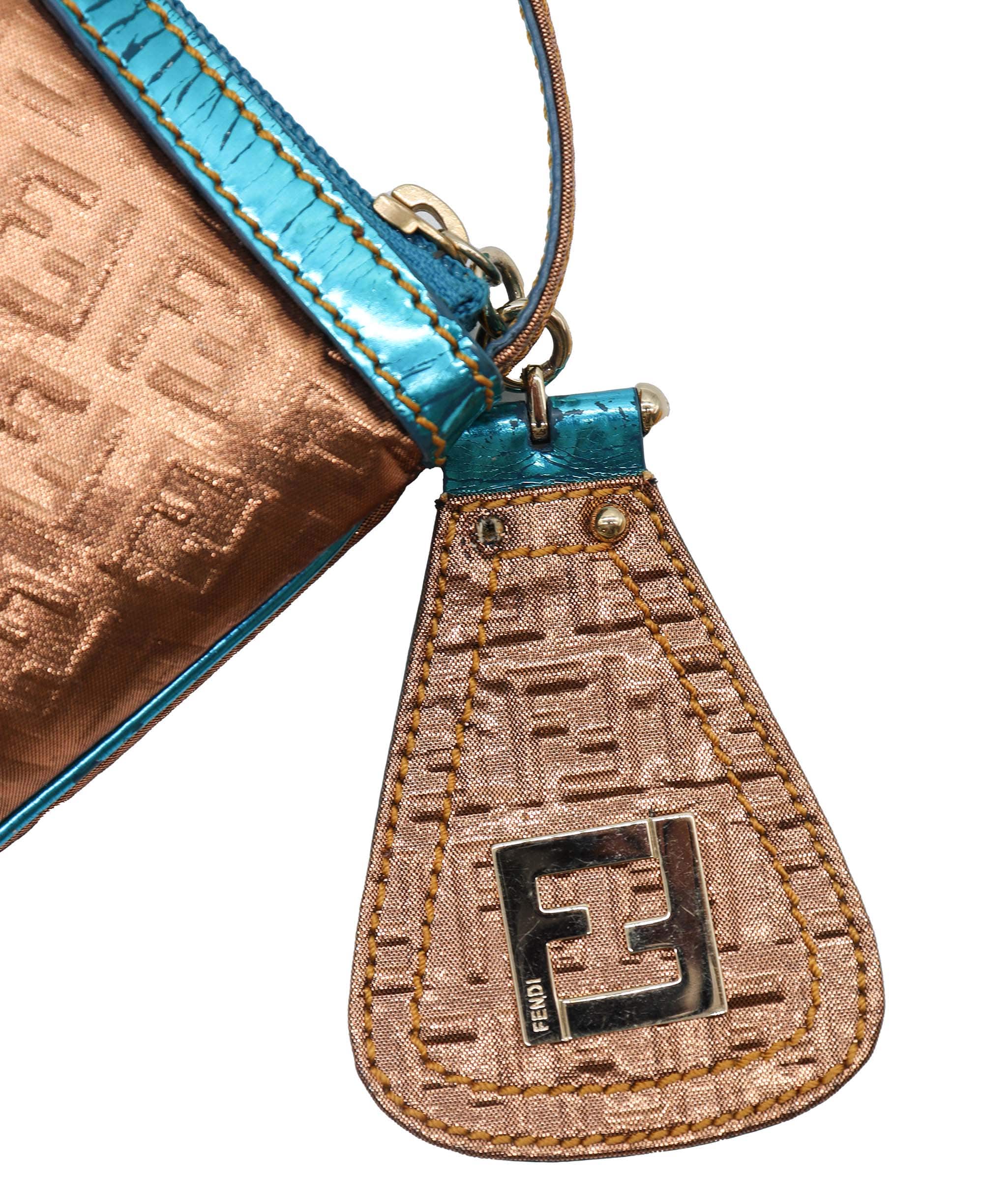 Fendi Fendi Zucchino Metallic Pochette Bronze & Blue DXBS1804