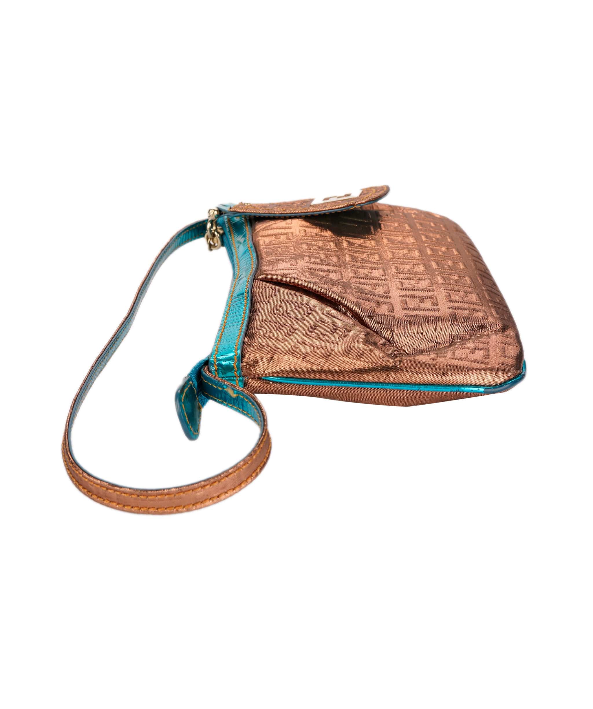 Fendi Fendi Zucchino Metallic Pochette Bronze & Blue DXBS1804