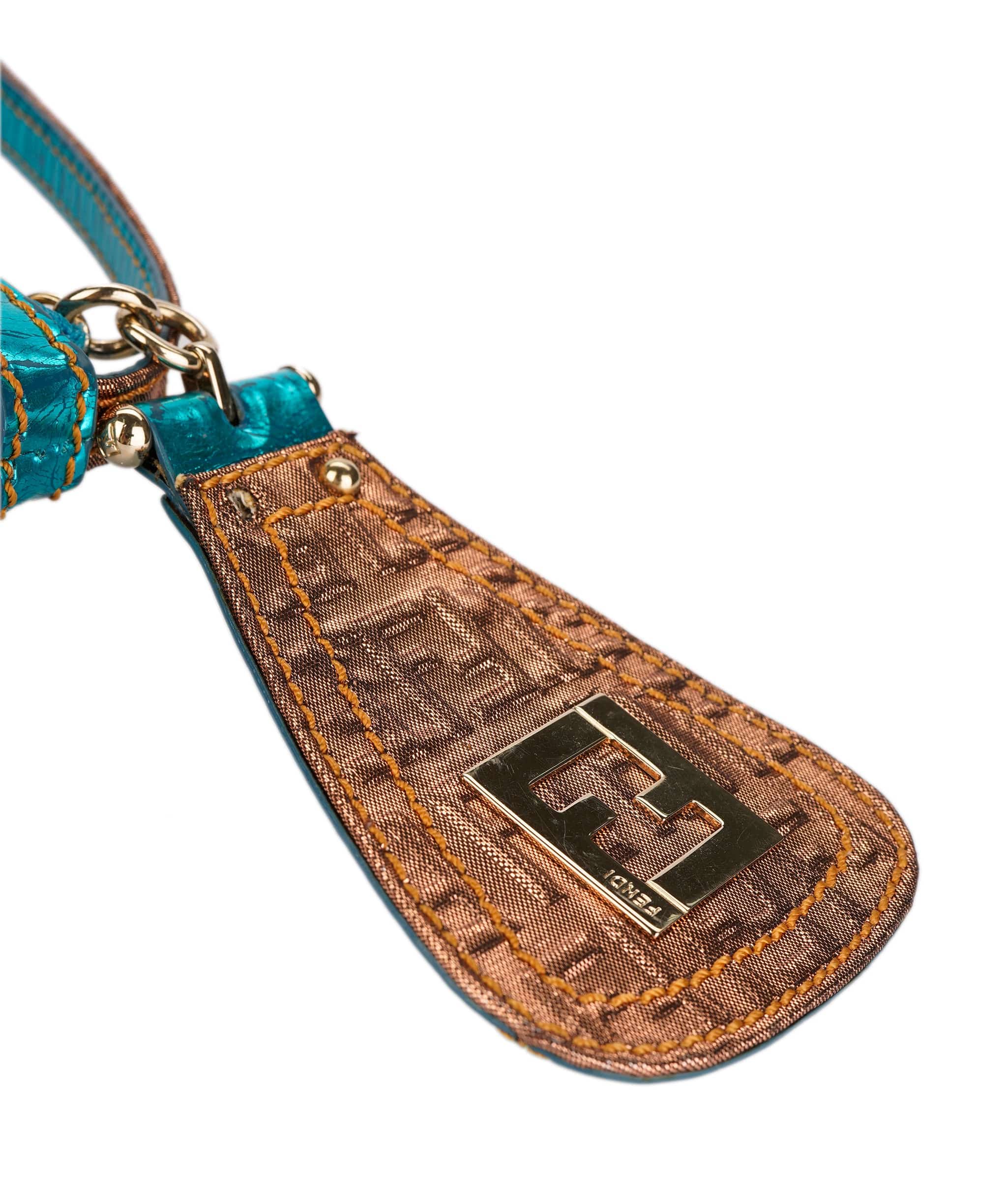 Buy Pre Loved Fendi Zucchino Metallic Pochette Bronze & Blue