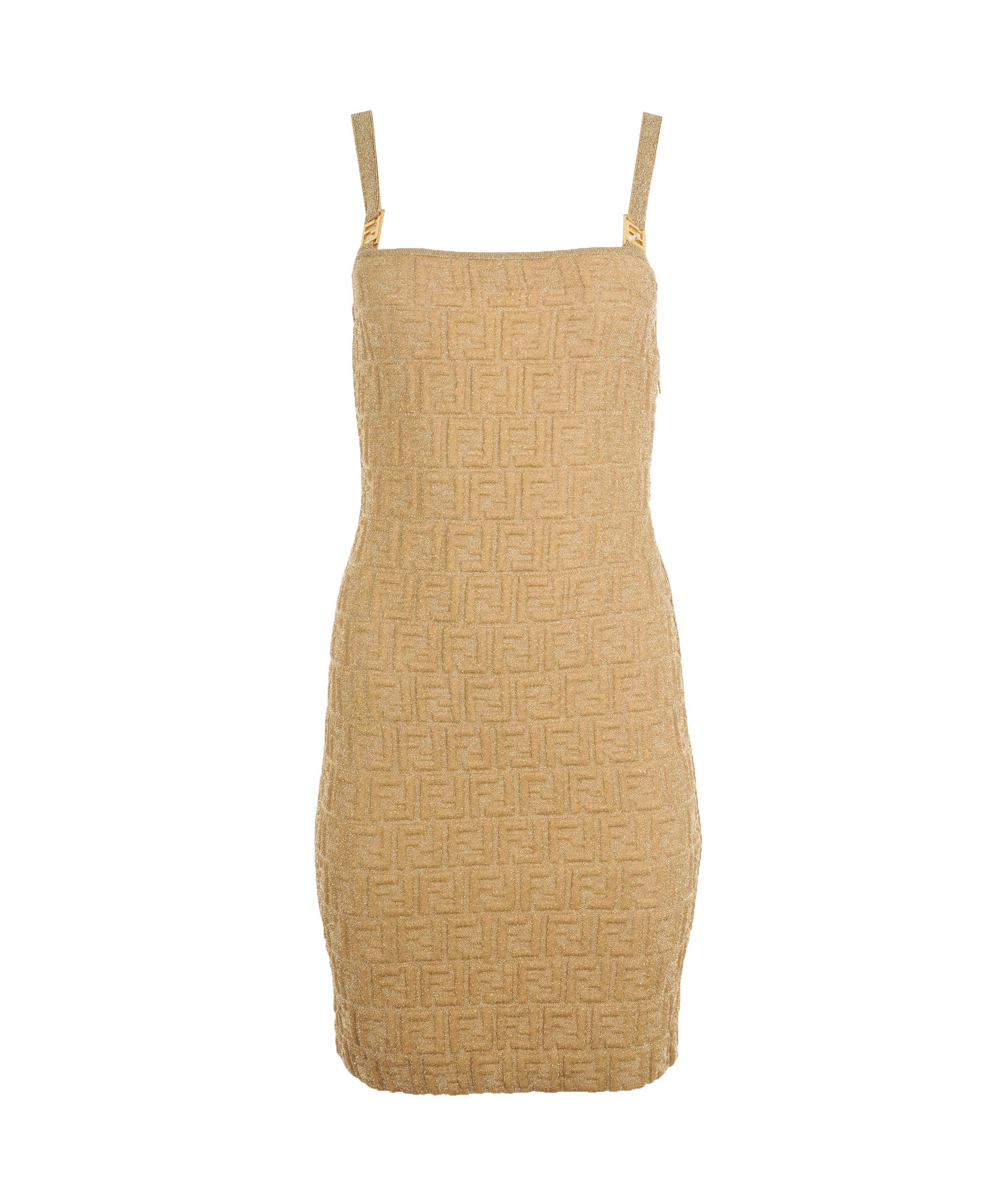 Fendi Fendi 2022 Gold Embossed FF Jacquard Strapless Dress ALC1873