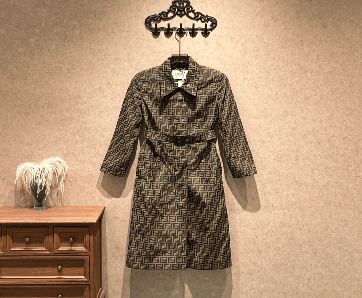 Fendi Fendi Brown Monogram Leather Patchwork Long Trench Coat with Belt / Size 38 / 99% New / 42008 SGC42008